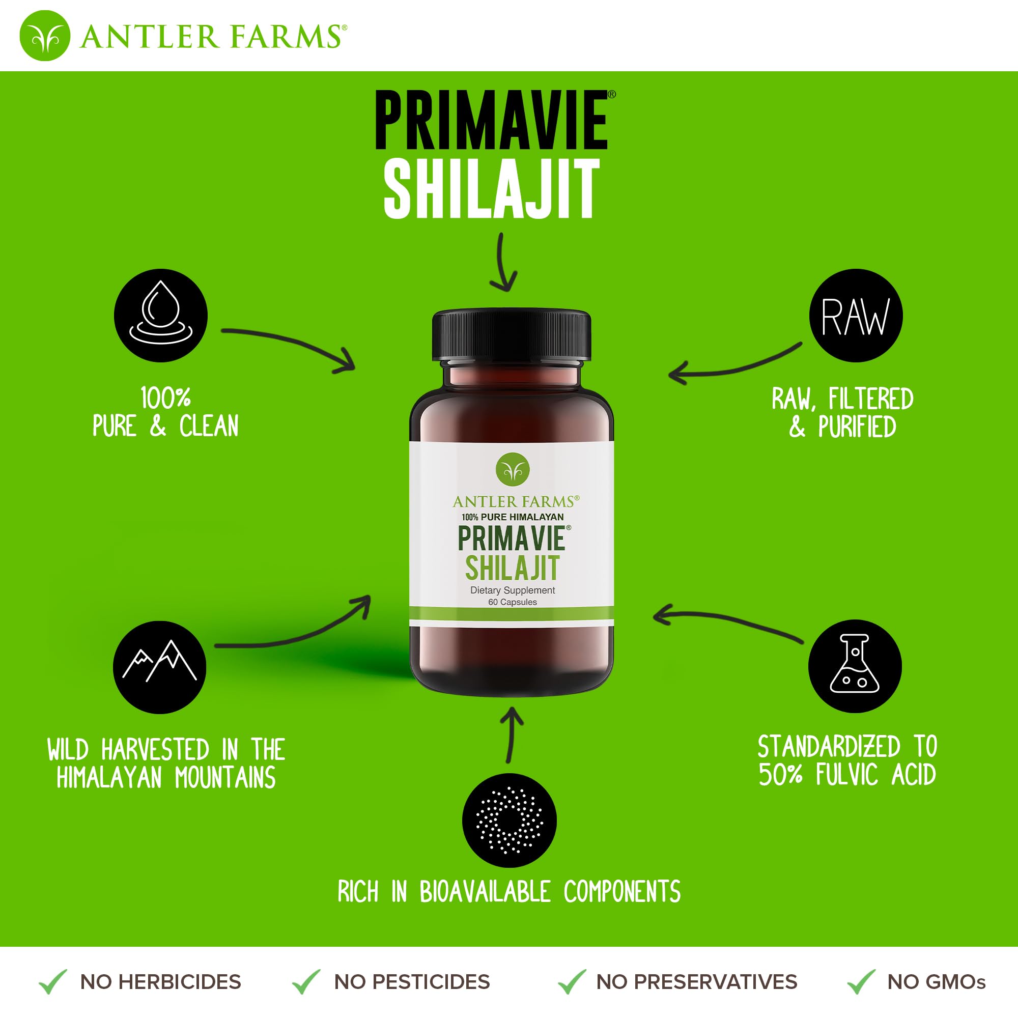 Antler Farms PrimaVie Shilajit 100% Pure 43g back view