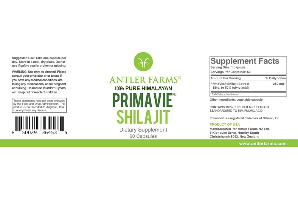 Antler Farms PrimaVie Shilajit 100% Pure 43g with measuring scoop
