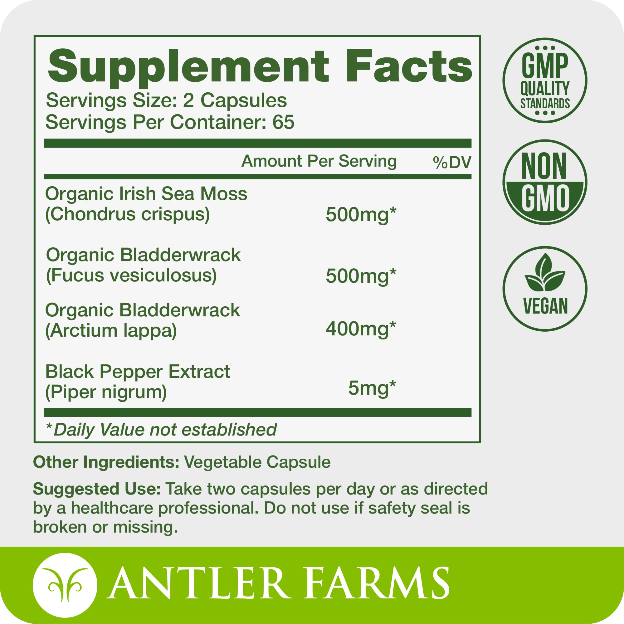 Antler Farms Sea Moss Complex ingredients list