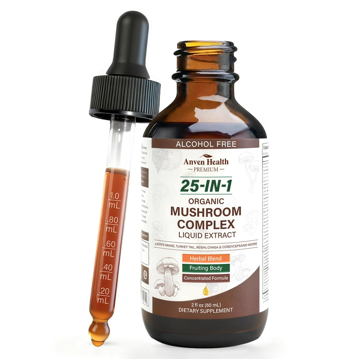Anven Health 25-in-1 Mushroom Complex Liquid Tincture front view