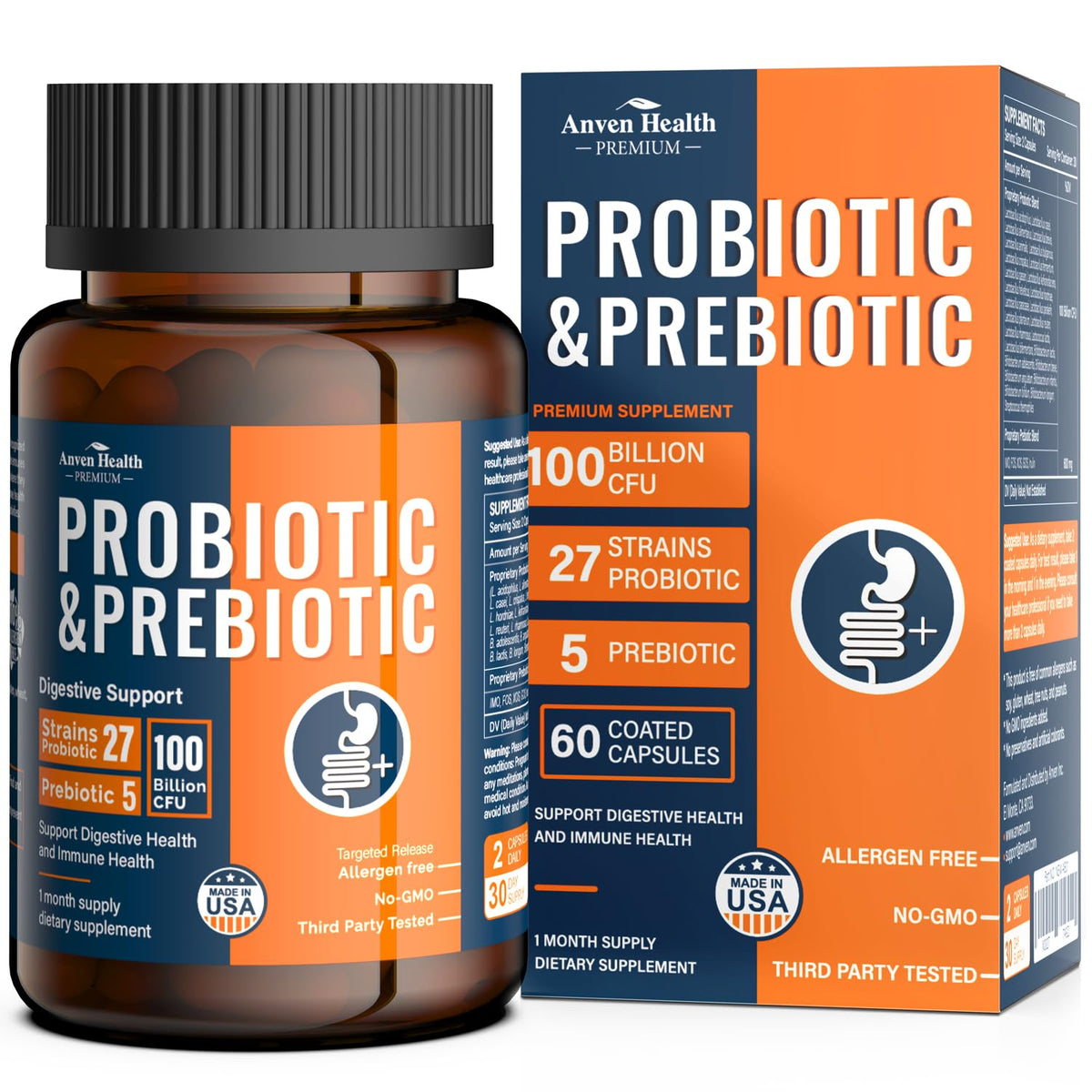 Anven Health Probiotic Supplement 100 Billion CFU 60 Capsules front view