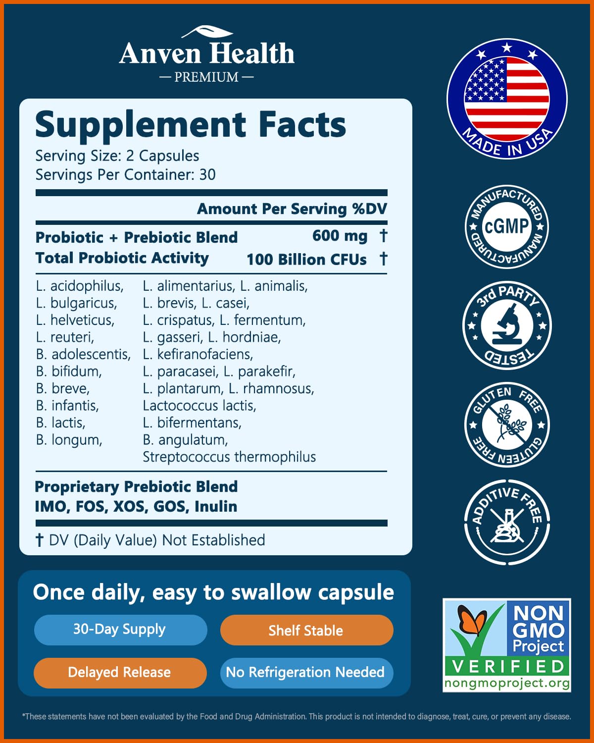 Anven Health Probiotics Supplement capsule in hand