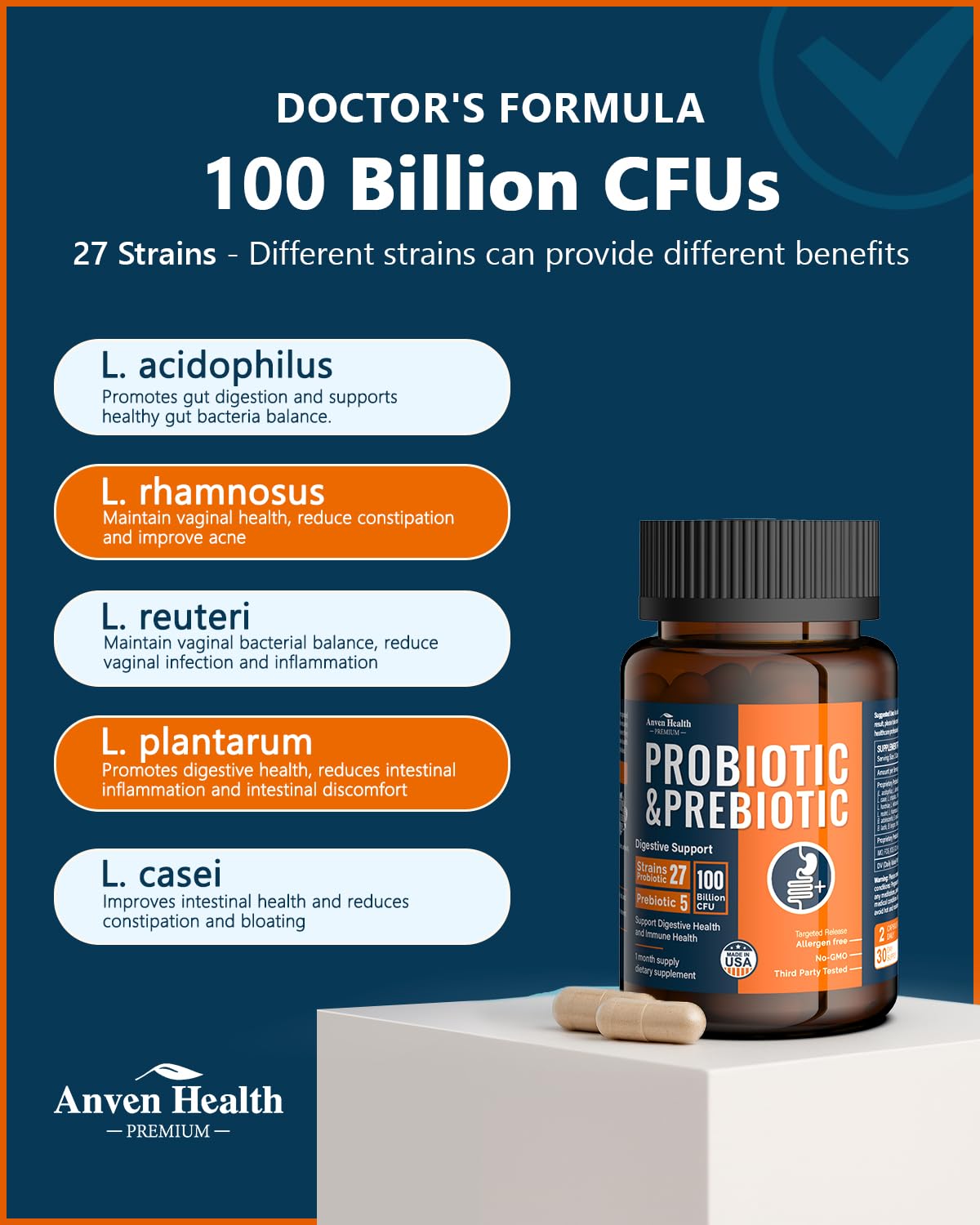 Anven Health Probiotics Supplement capsules close-up