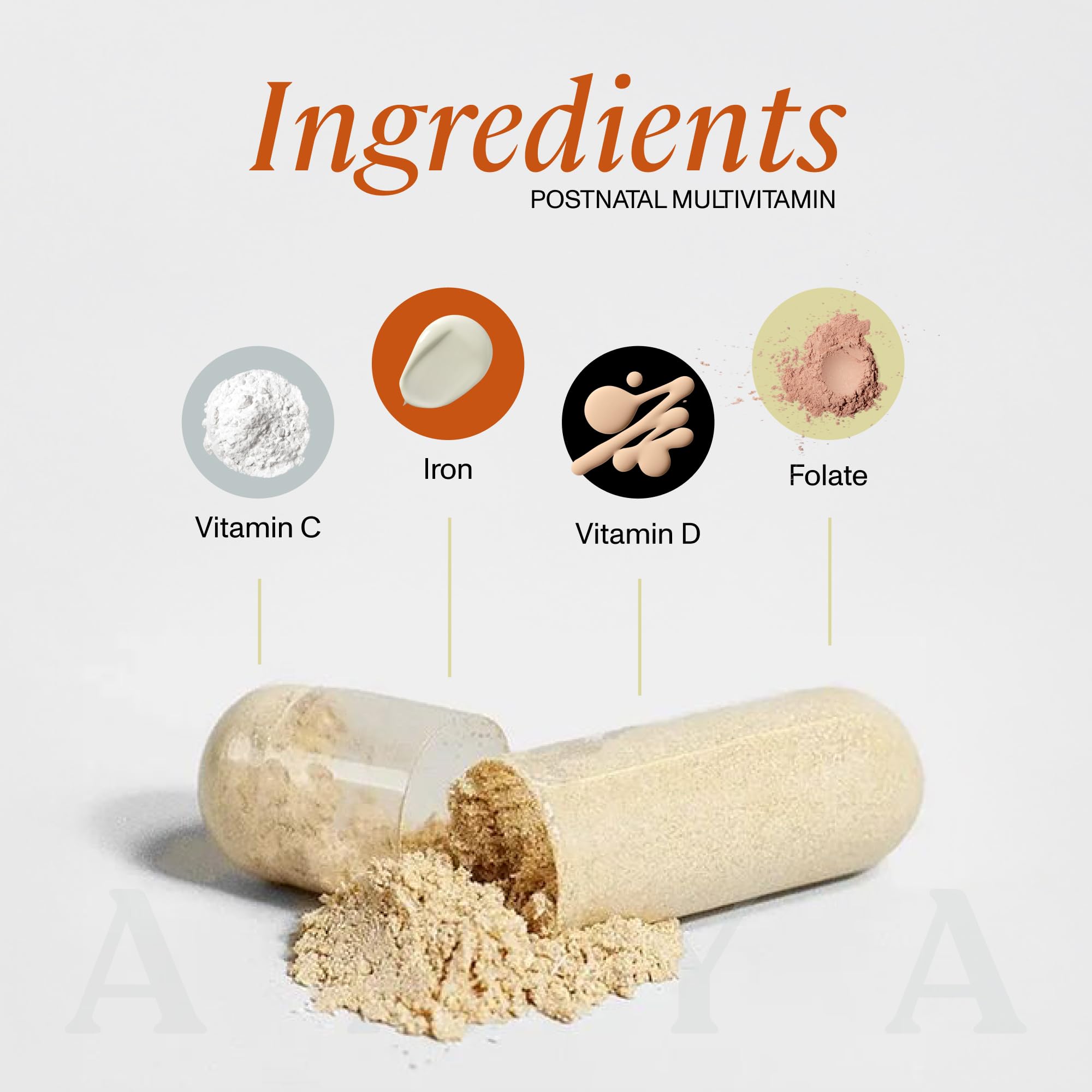 ANYA Postnatal Multivitamin side view showing capsule size
