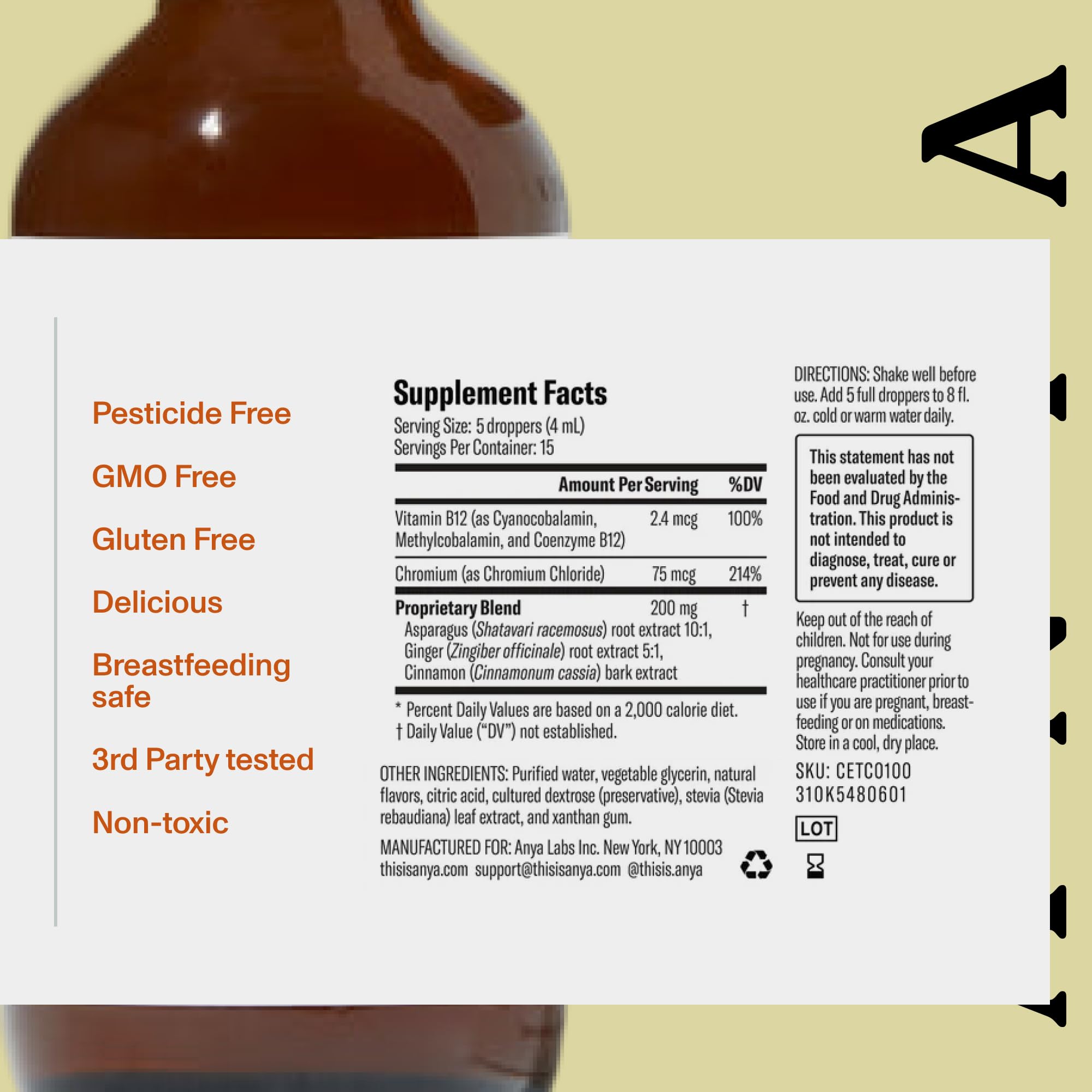 ANYA Vitamin B12 Energy Drops ingredients list