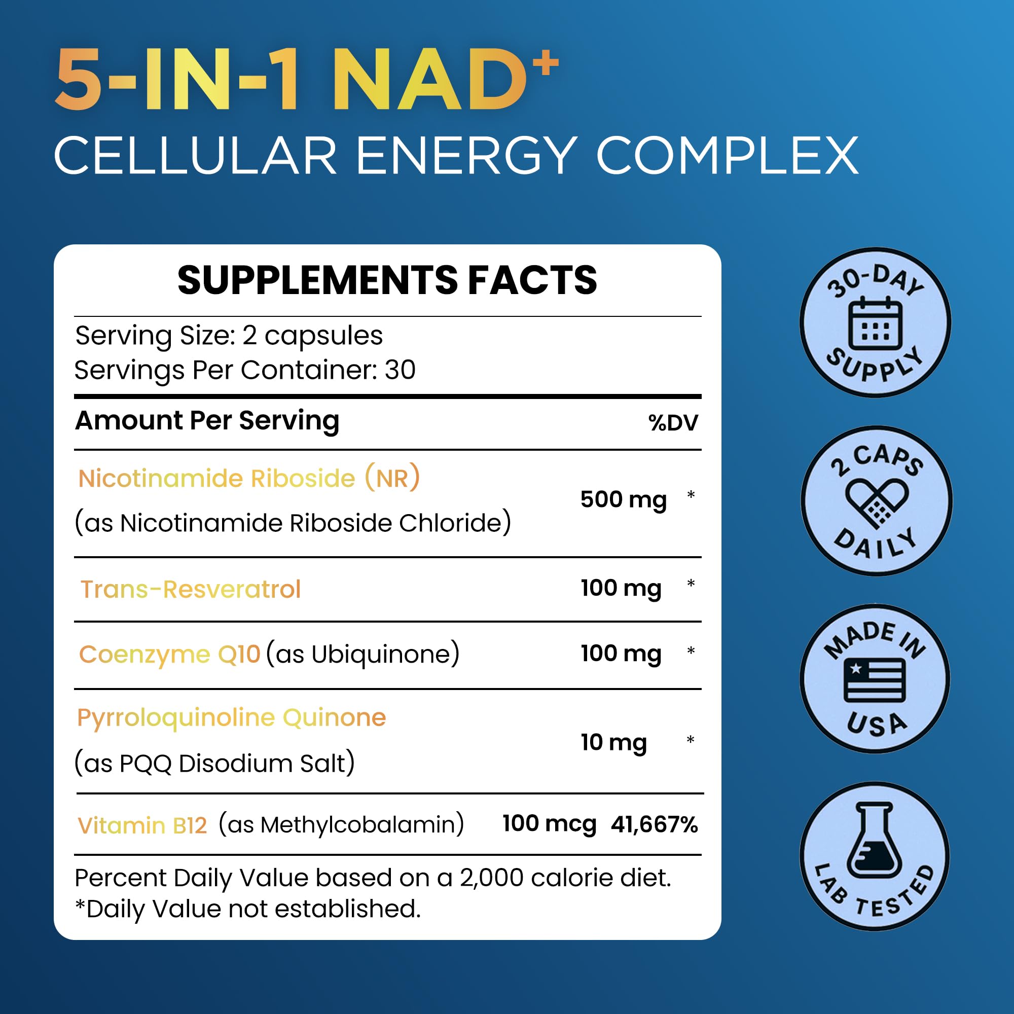 Anyglory NAD+ Supplement 500mg Resveratrol capsules with a measuring spoon