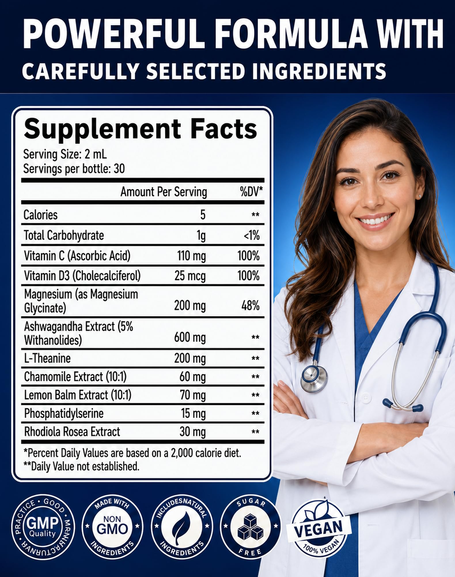 ANYTALK Cortisol Supplements 2 Fl Oz liquid drops ingredients list