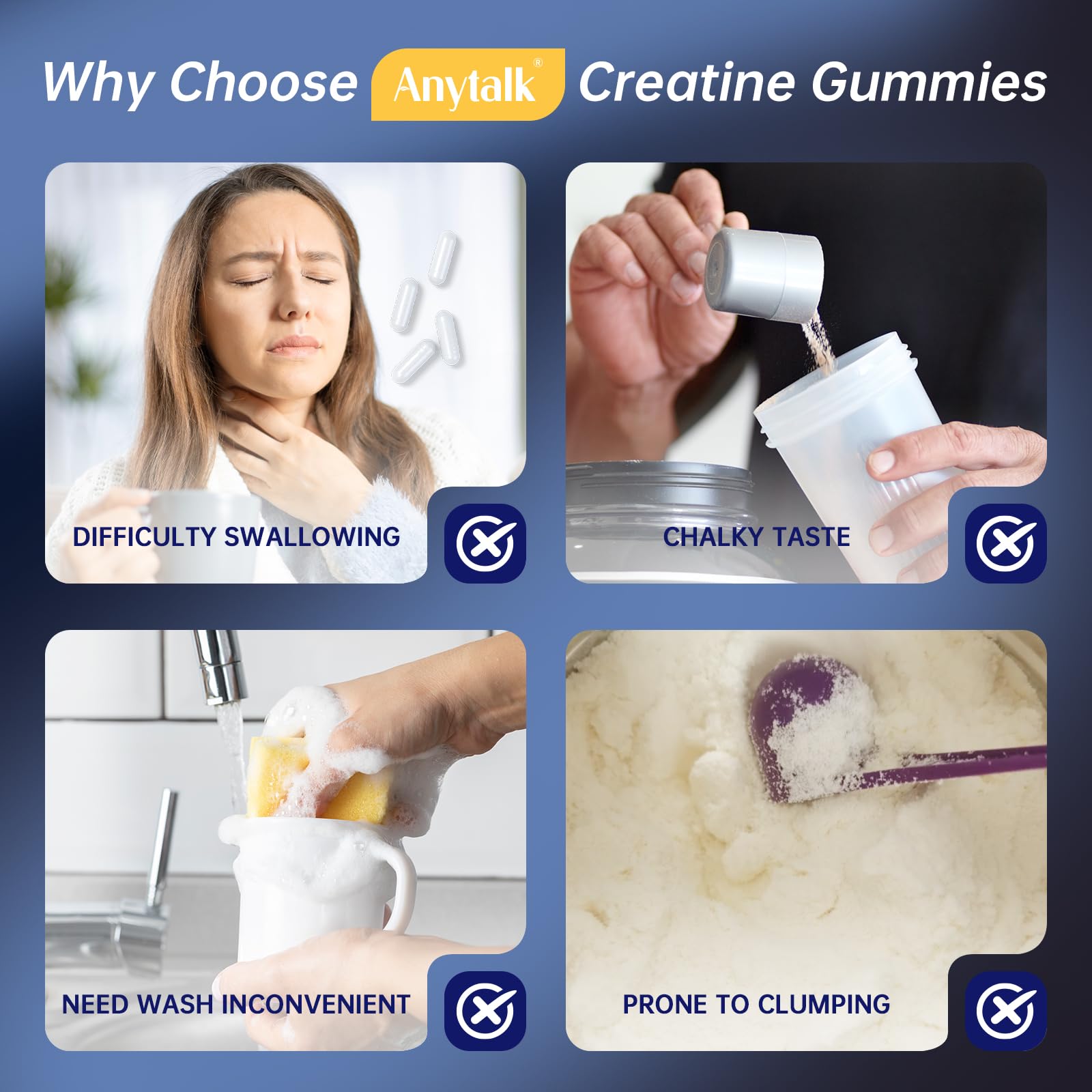 ANYTALK Creatine Monohydrate Gummies back view with ingredients