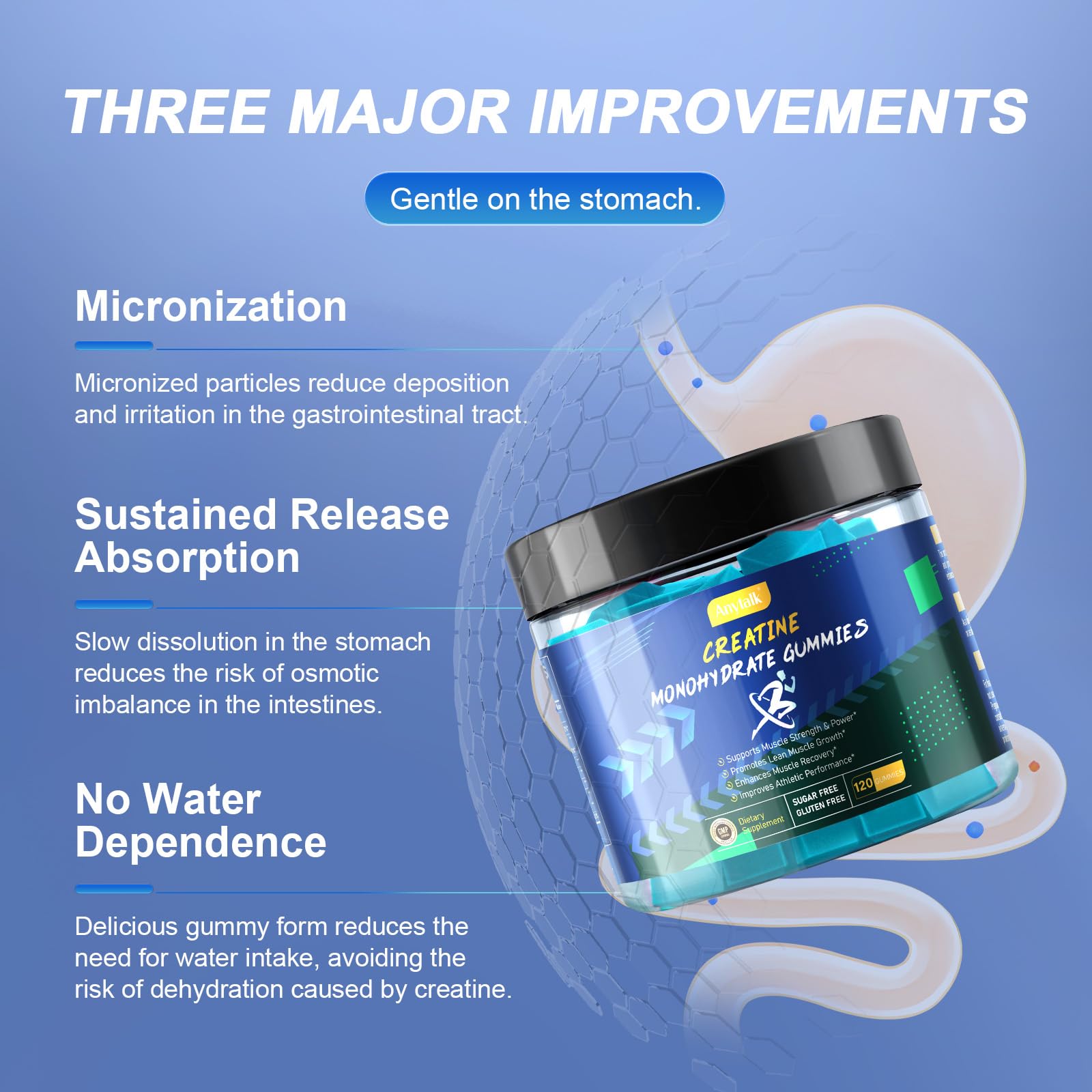 ANYTALK Creatine Monohydrate Gummies with fitness accessories