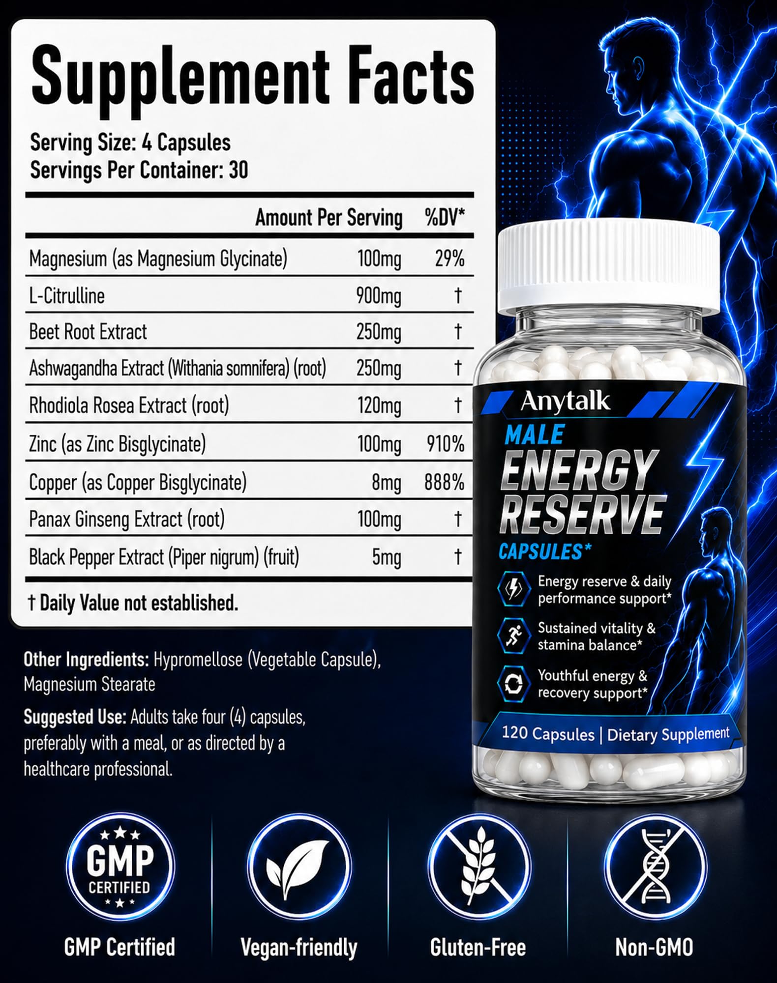 ANYTALK Semen Volume support displayed with other supplements