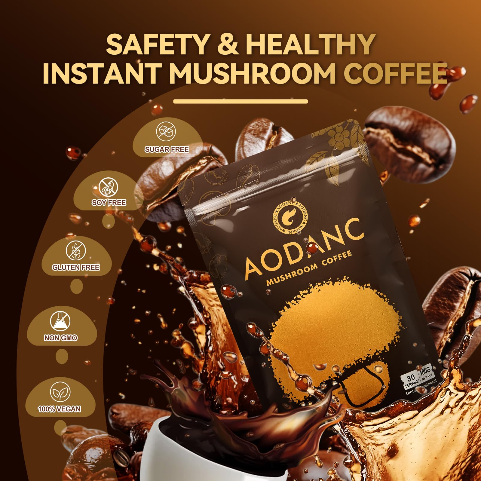 AODANC Mushroom Coffee 180g side view