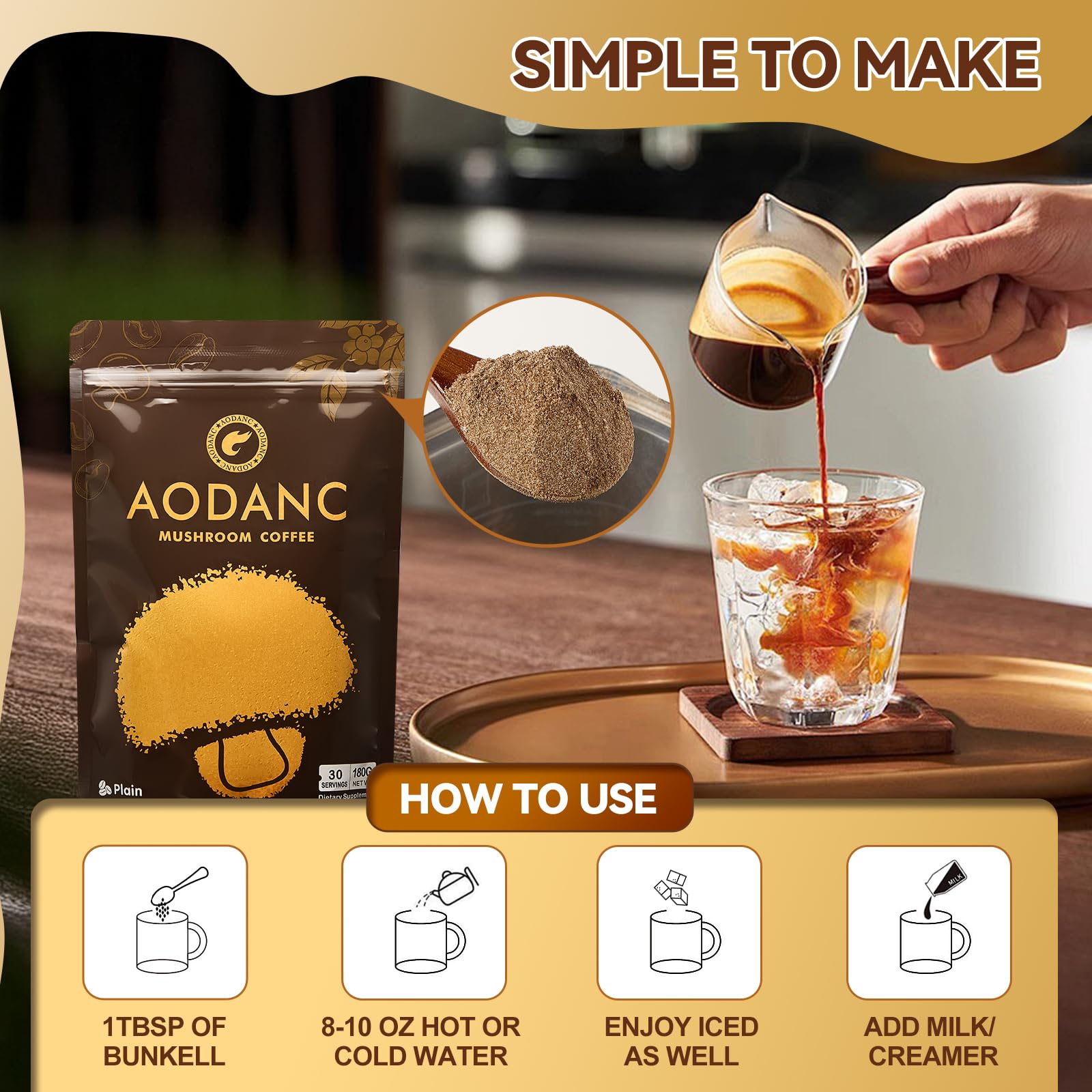 AODANC Mushroom Coffee preparation process with water