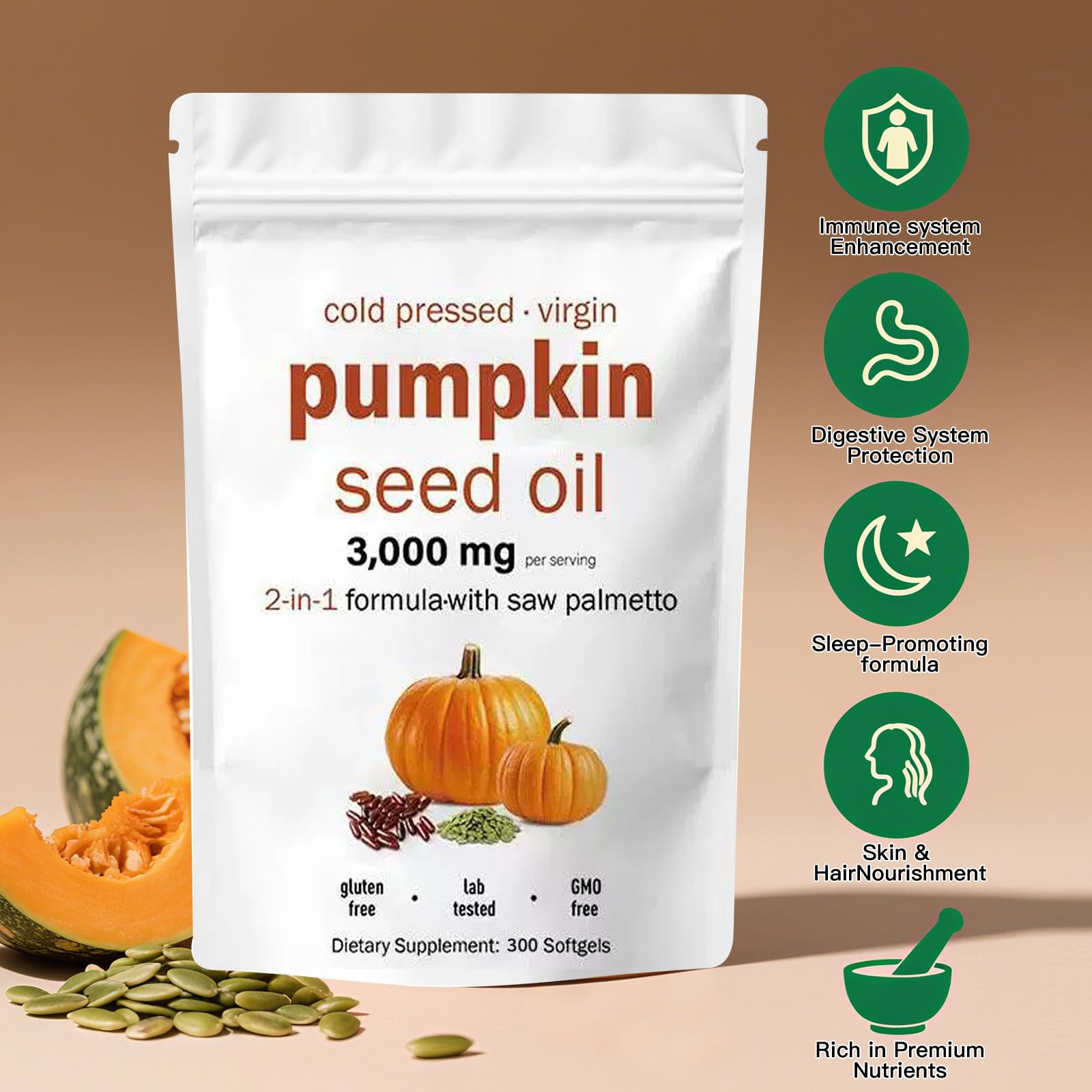 AOLBSPD Pumpkin Seed Oil 300 softgels side view