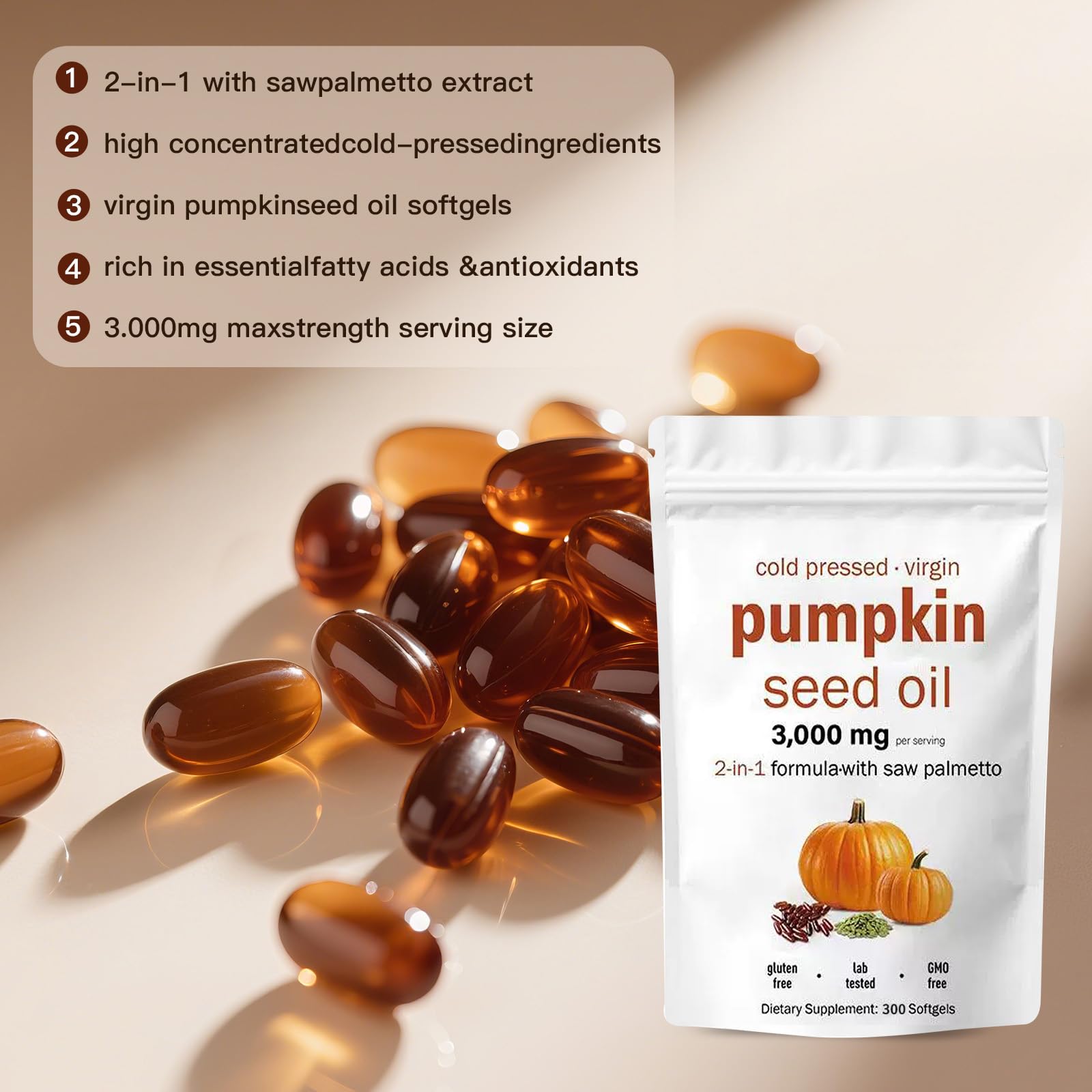 AOLBSPD Pumpkin Seed Oil softgels close-up