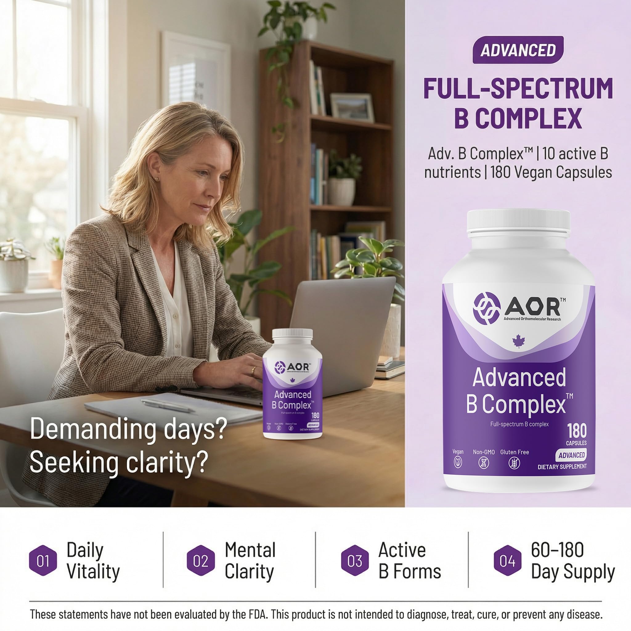 AOR Advanced B Complex 1000mcg B12 capsules side view