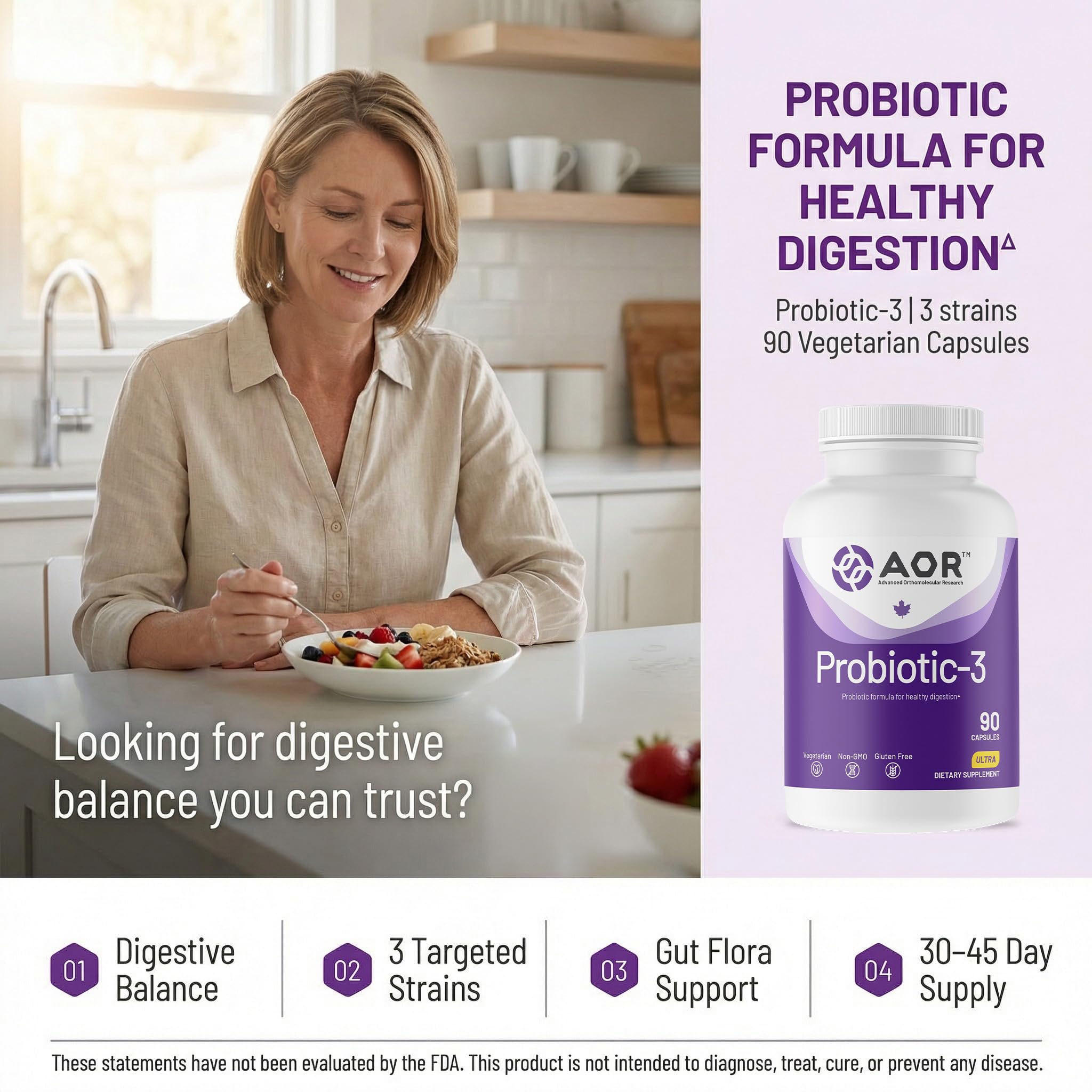 AOR Probiotic 3 Multivitamin Supplement 68g side view