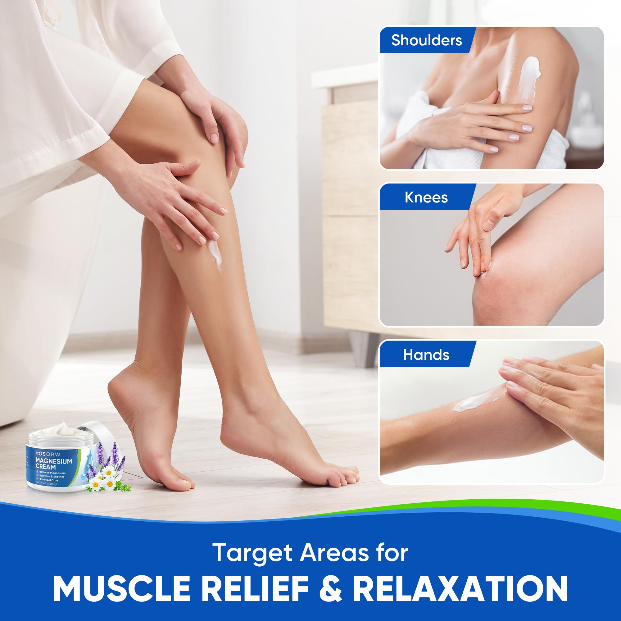 AOSORW Magnesium Cream 191g application on skin