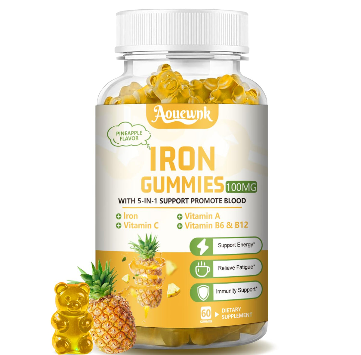 Aouewnk Iron Gummies front view with packaging