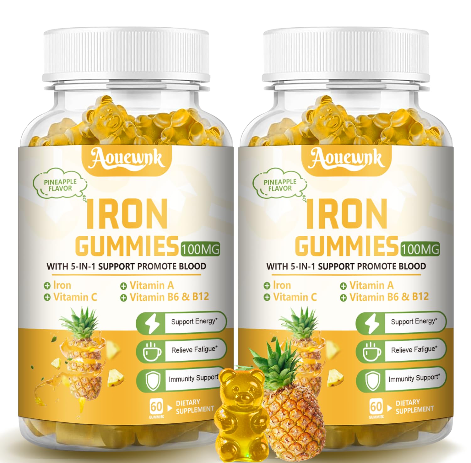 Aouewnk Iron Gummies front view with packaging