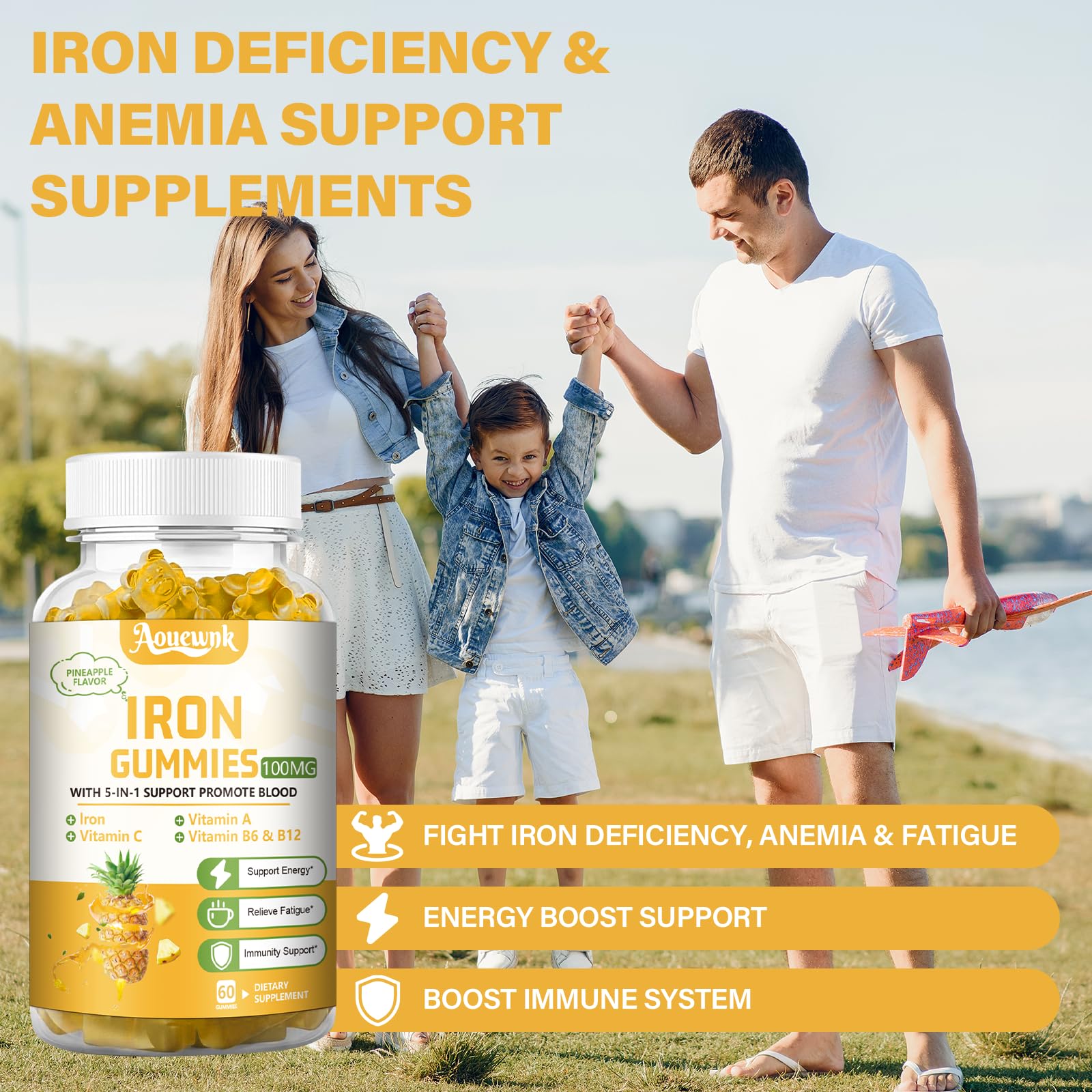 Aouewnk Iron Gummies with vitamins A, C, B6, B12