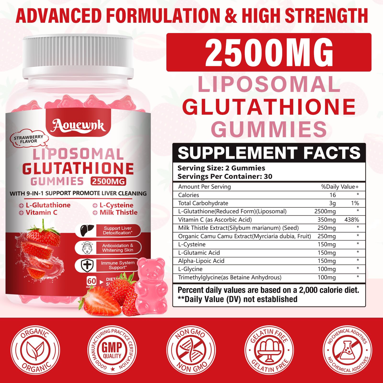 Aouewnk Liposomal Glutathione Gummies packaging side view