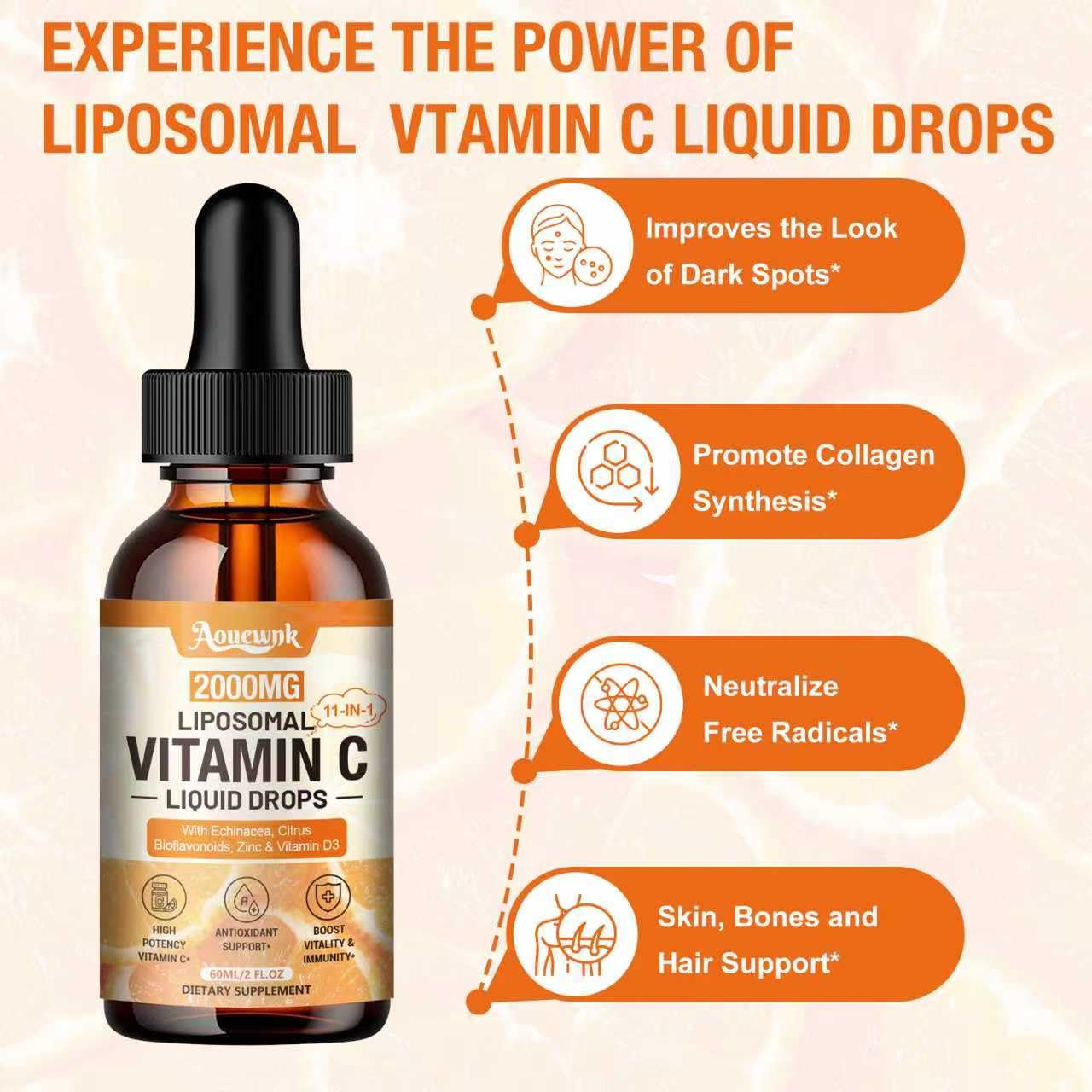 Aouewnk Liposomal Vitamin C Liquid Drops 2000mg dropper close-up