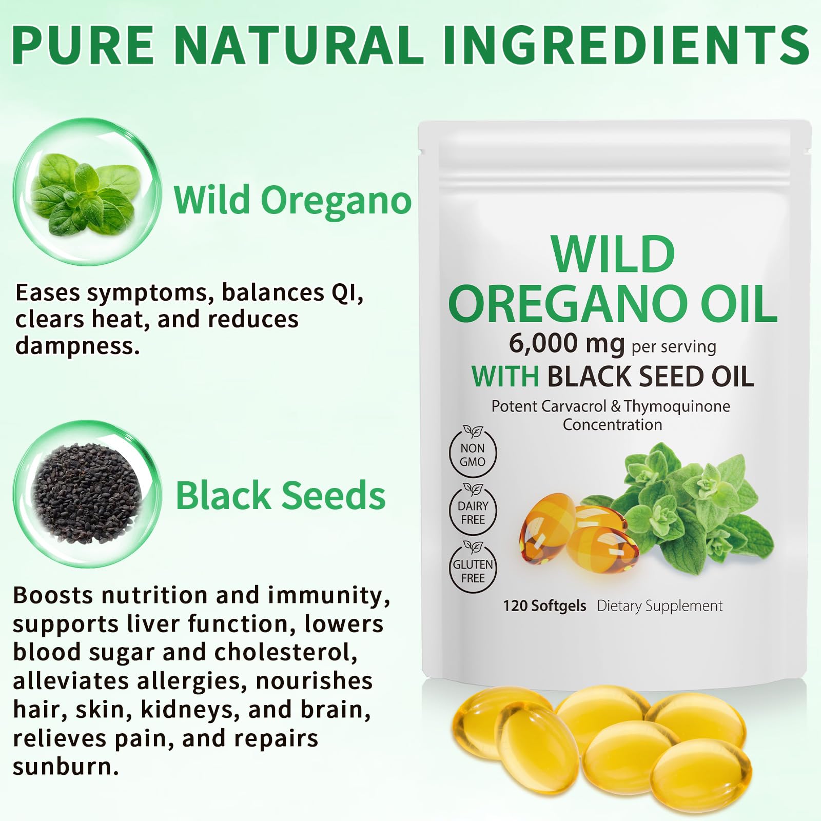 APCKFLEE Oregano Oil Capsules packaging with ingredients list