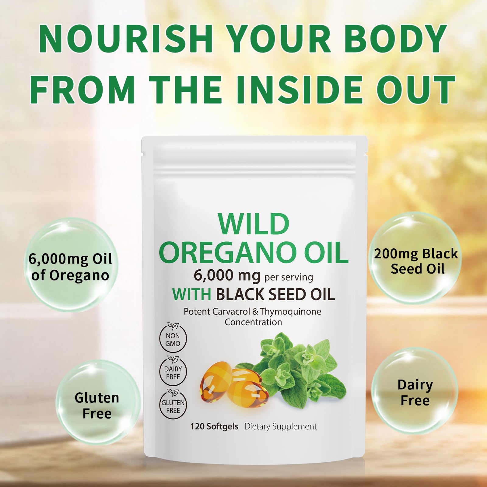 APCKFLEE Oregano Oil Capsules softgel close-up