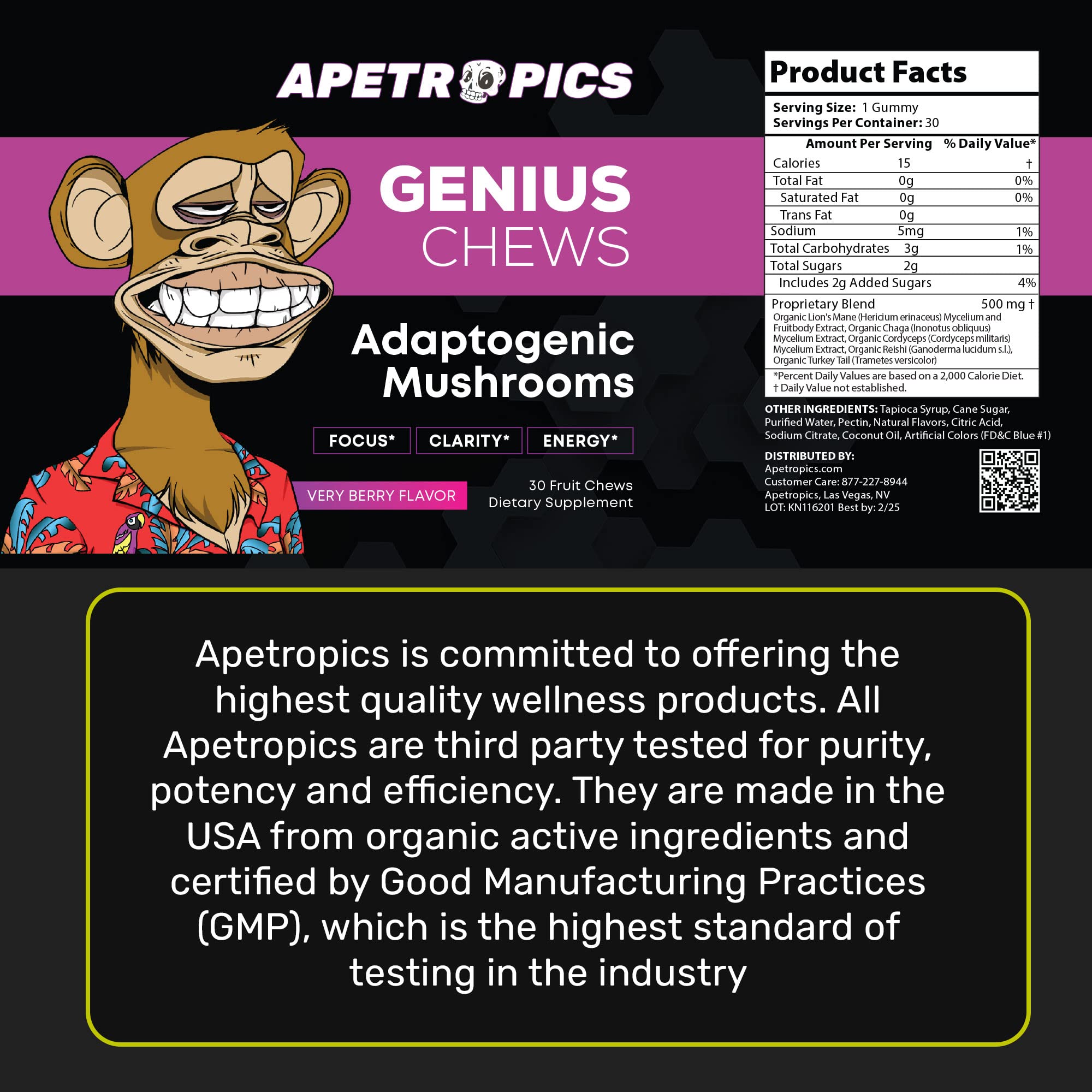 Apetropics Genius Chews Mushroom Gummies close-up of gummies