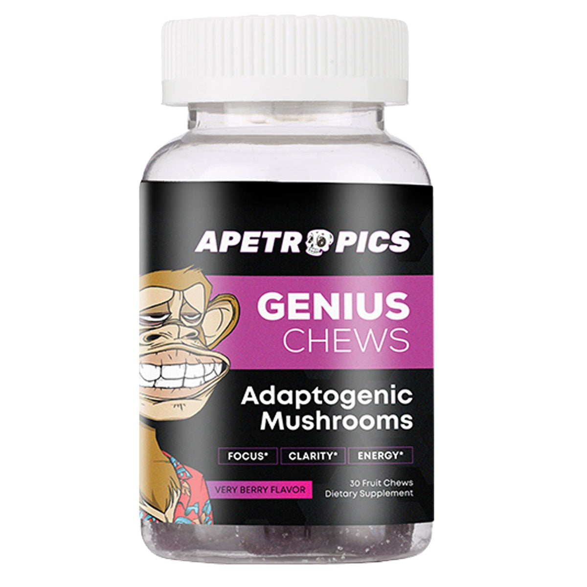 Apetropics Genius Chews Mushroom Gummies front view packaging