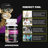 Apetropics Genius Chews Mushroom Gummies with a fruit background