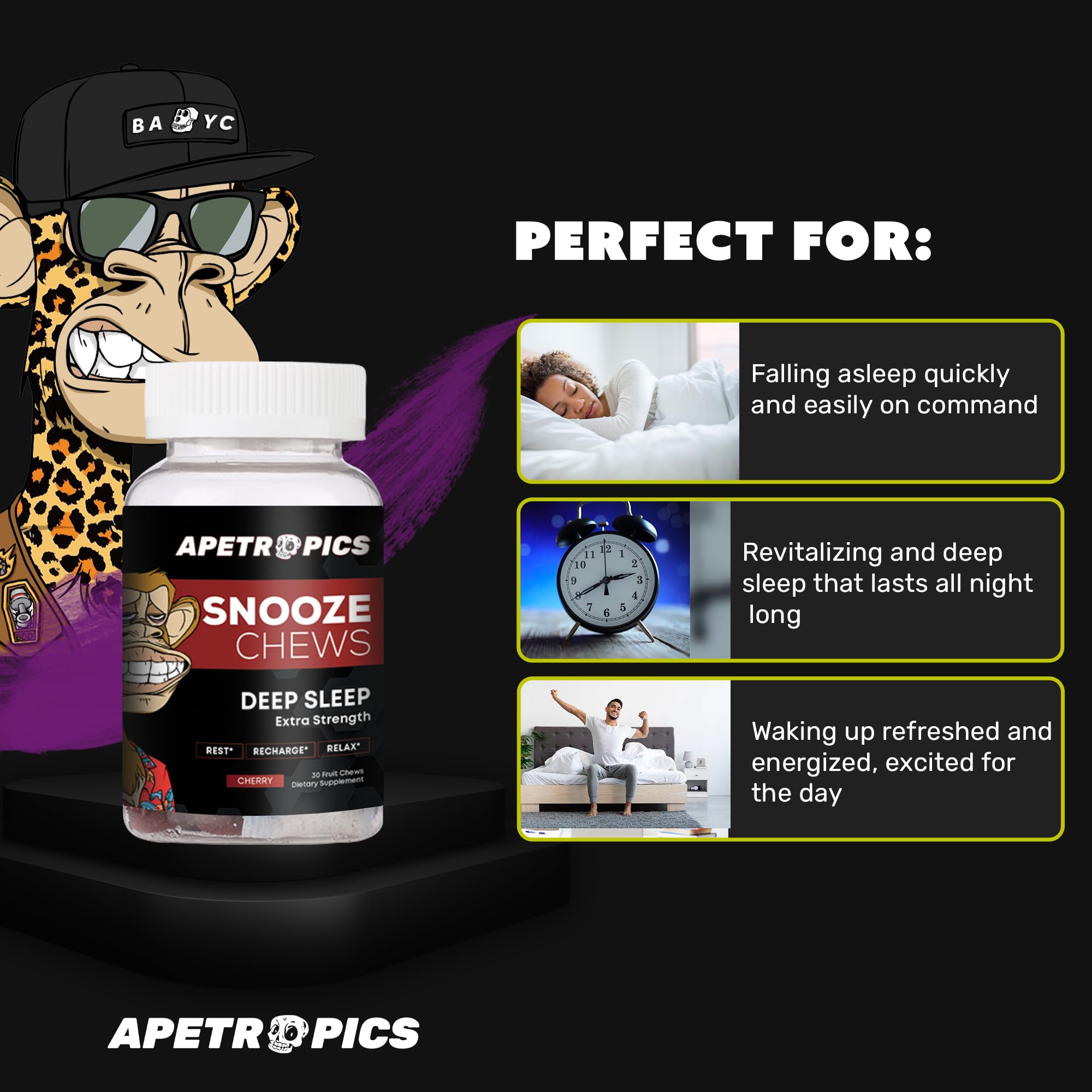 Apetropics Snooze Chews side view showing dimensions
