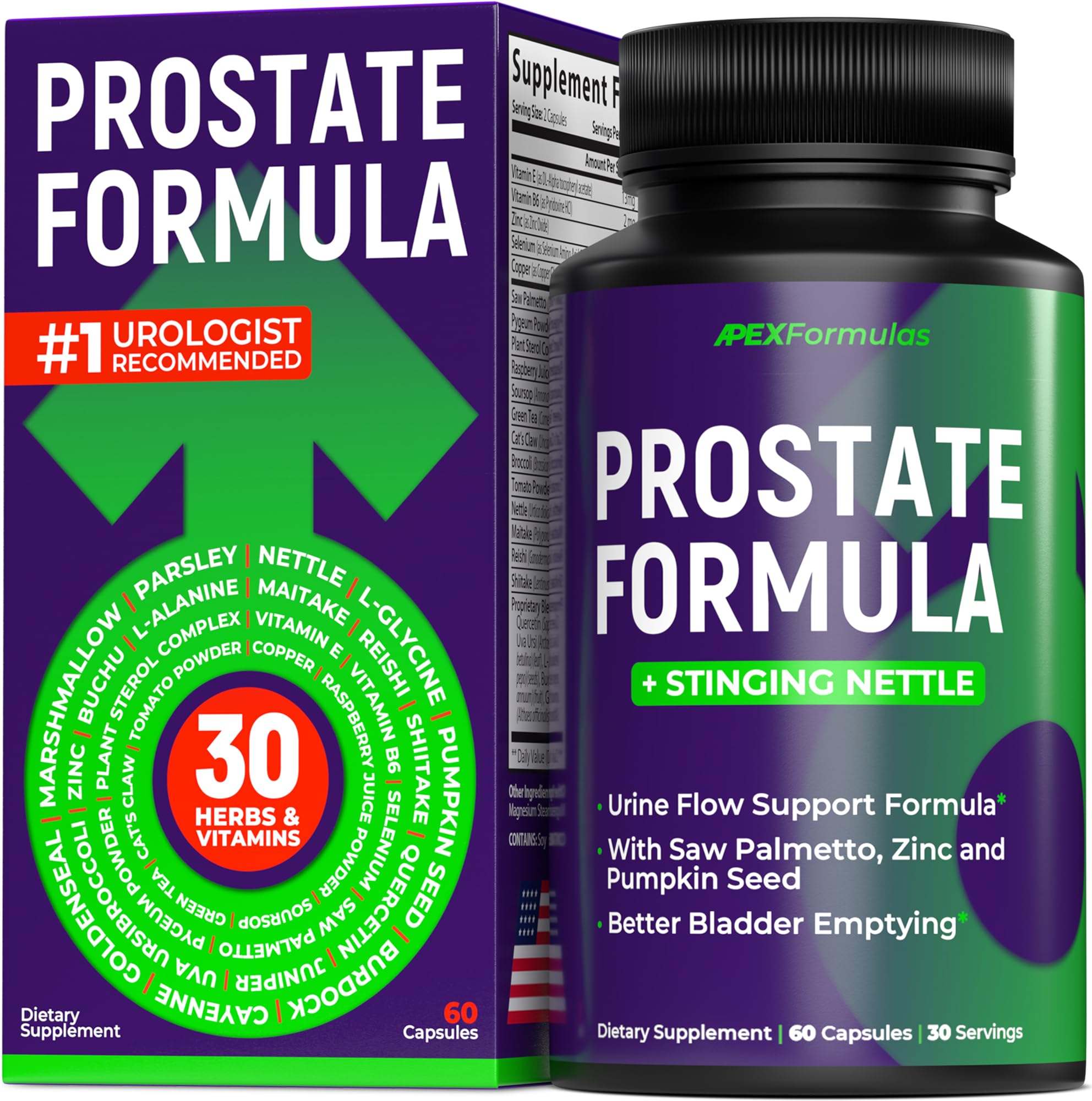 APEXFORMULAS Prostate Health Supplement front view with packaging