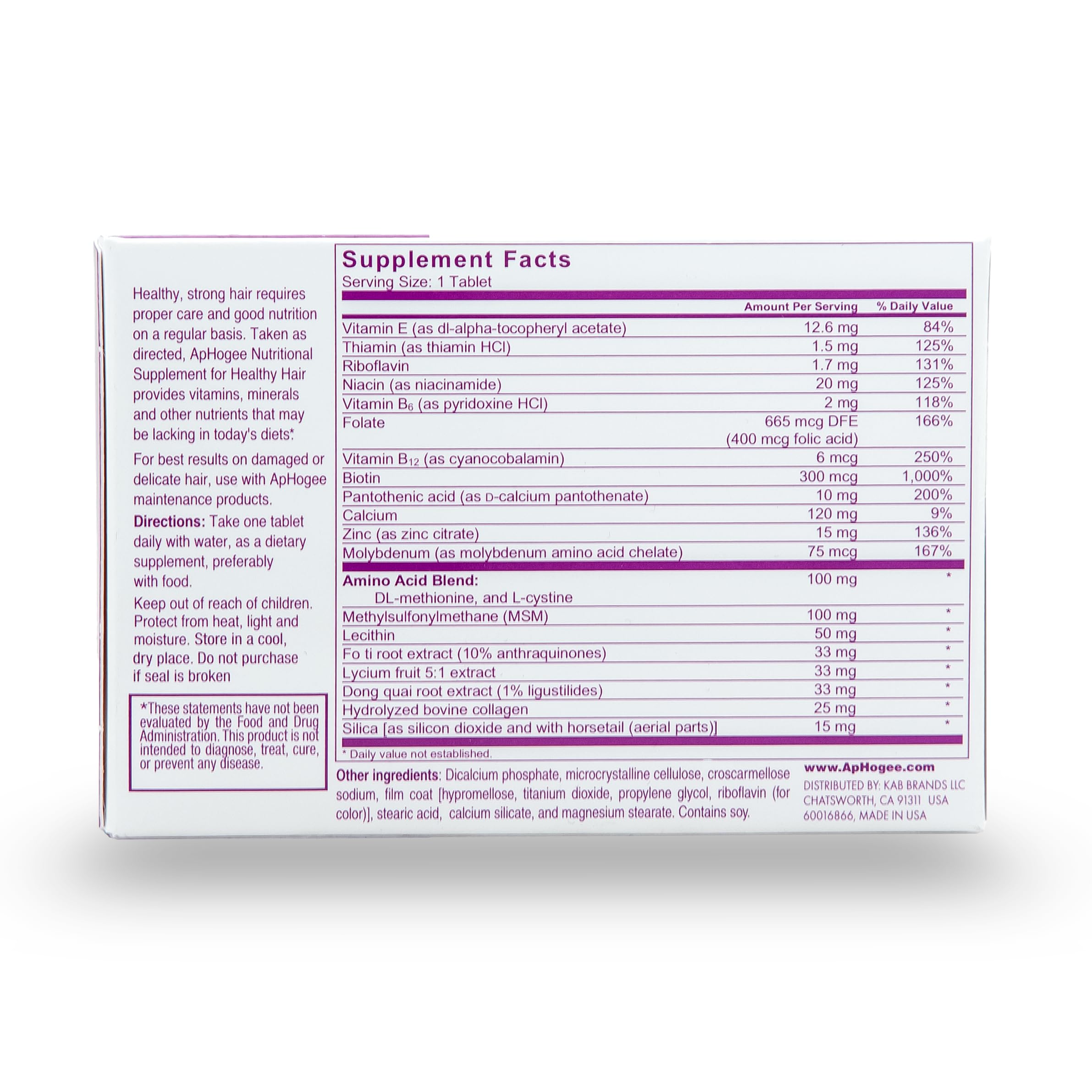 Aphogee Multivitamins bottle with 30 tablets