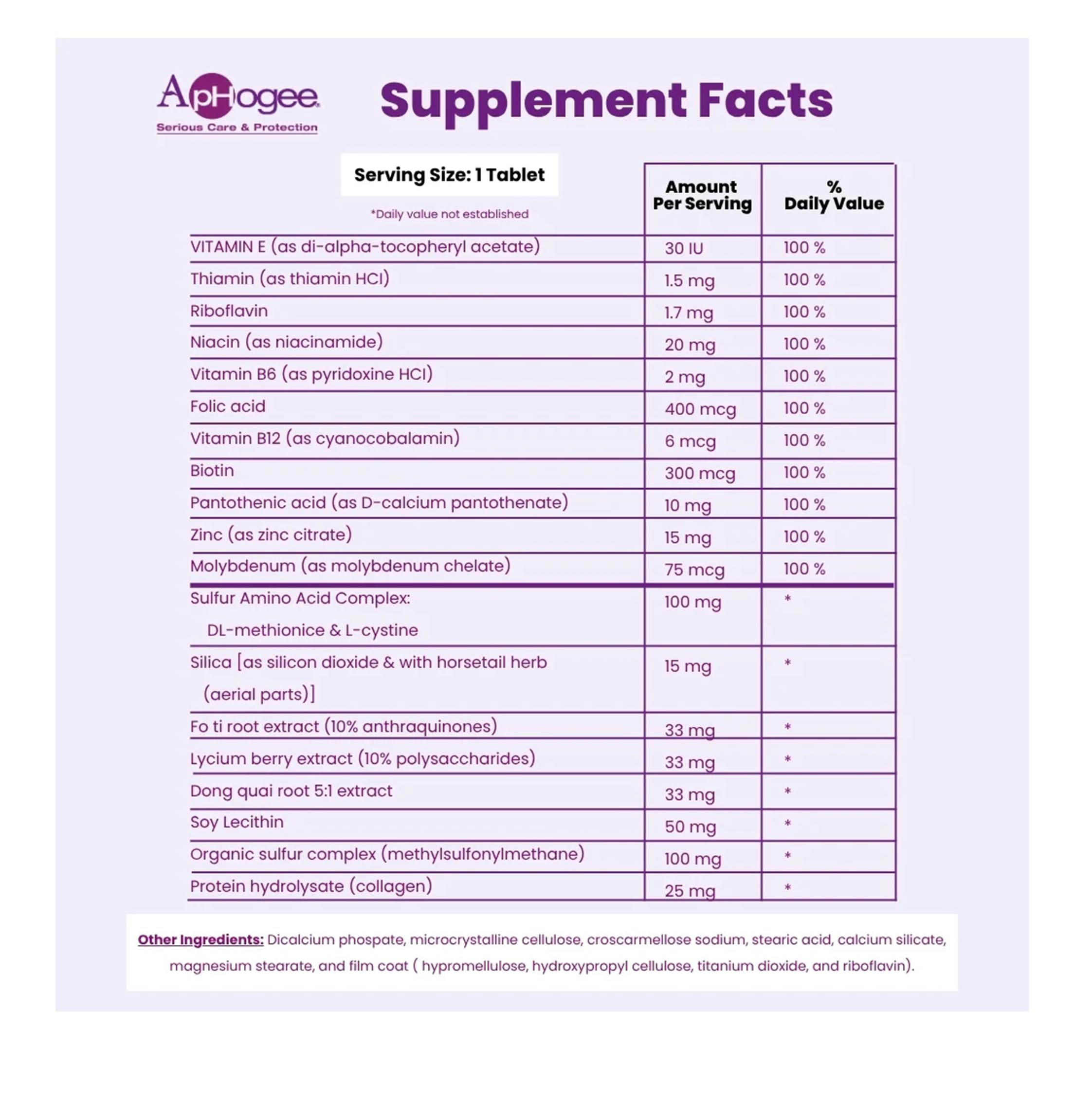 Aphogee Multivitamins showing tablet size and shape