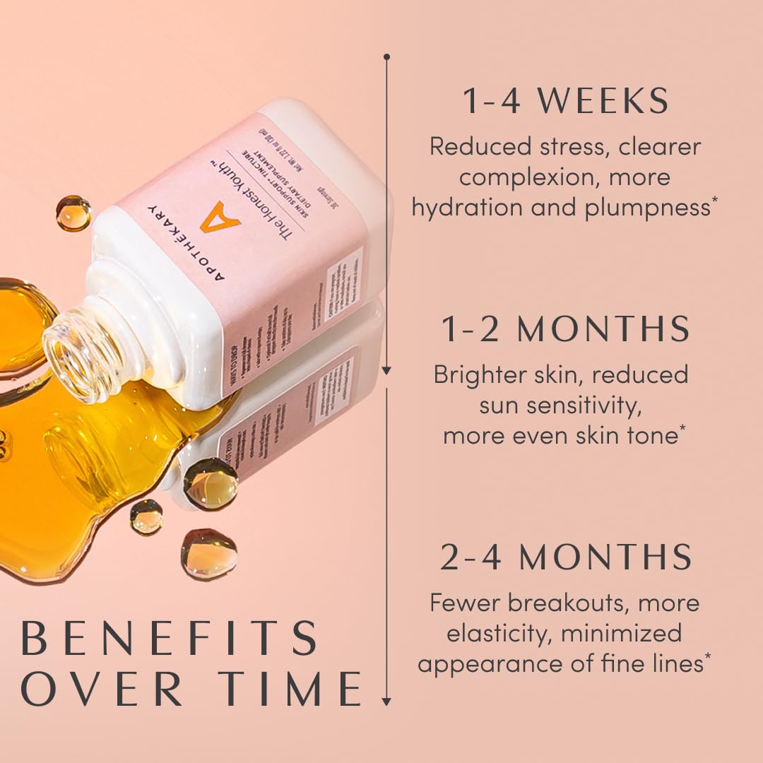 Apothékary The Honest Youth Collagen Support Drops on a wooden table
