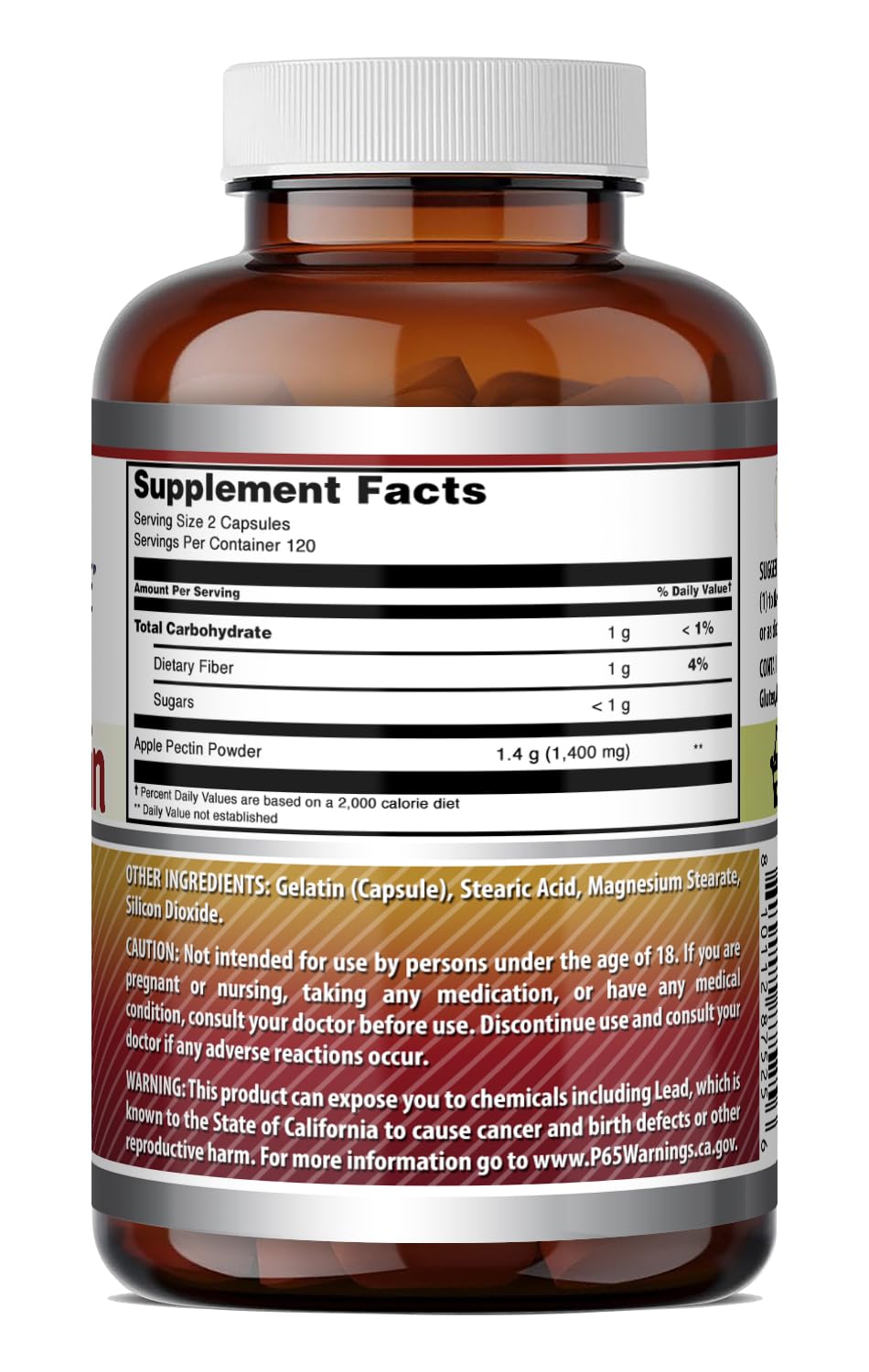 Apple Pectin supplement label detailing ingredients