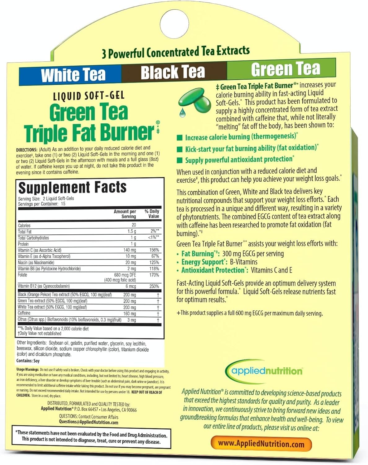 Applied Nutrition Green Tea Fat Burner showing the soft-gel texture
