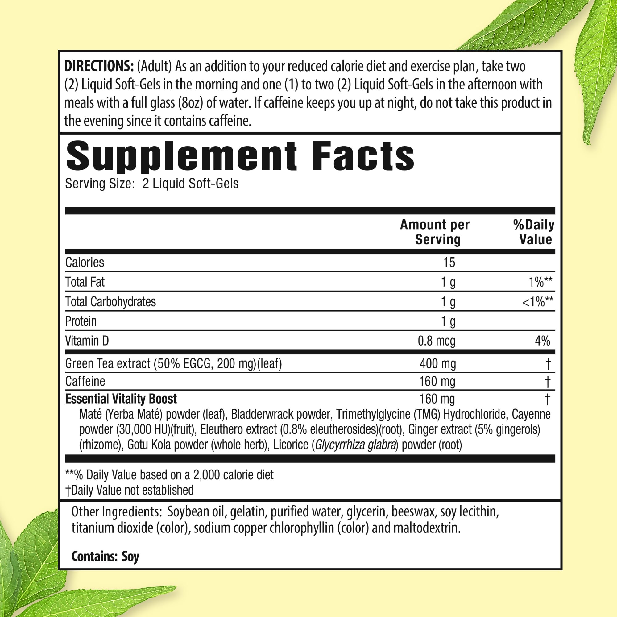 Applied Nutrition Green Tea Fat Burner side view showing soft-gel capsules