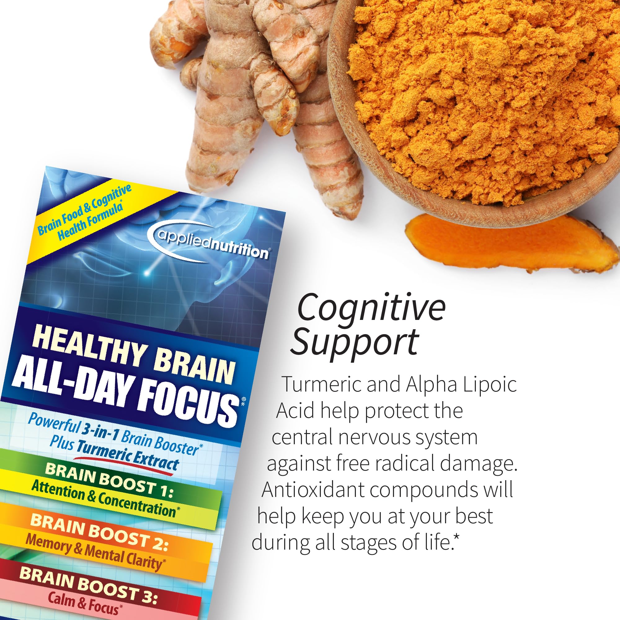Applied Nutrition Healthy Brain All-Day Focus 200g capsule close-up