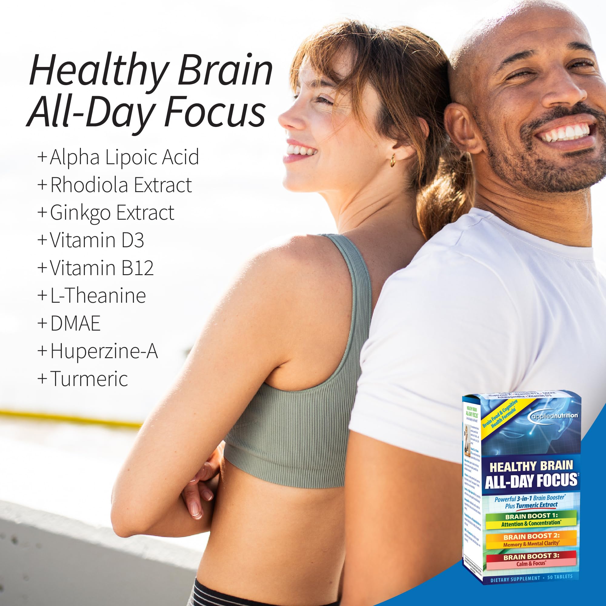 Applied Nutrition Healthy Brain All-Day Focus 200g on a wooden table