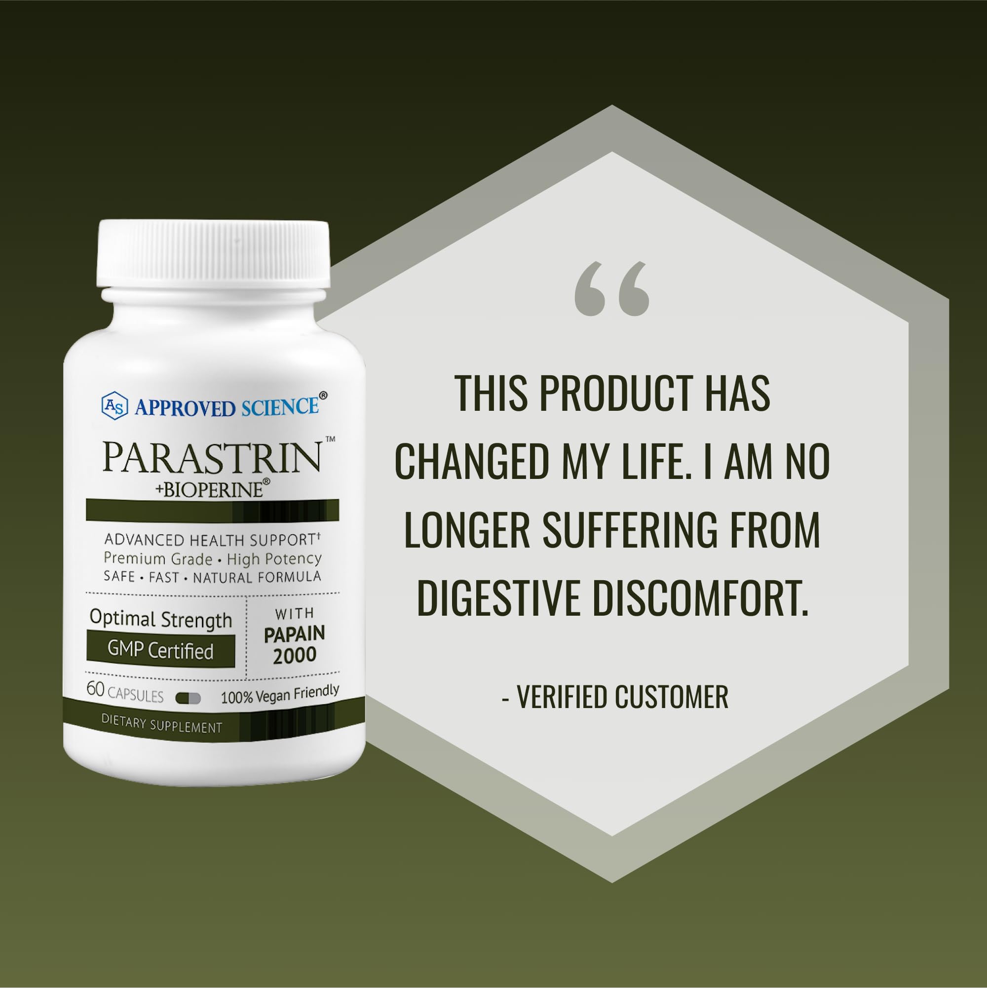 Approved Science Parastrin Garlic Supplement on a wooden table