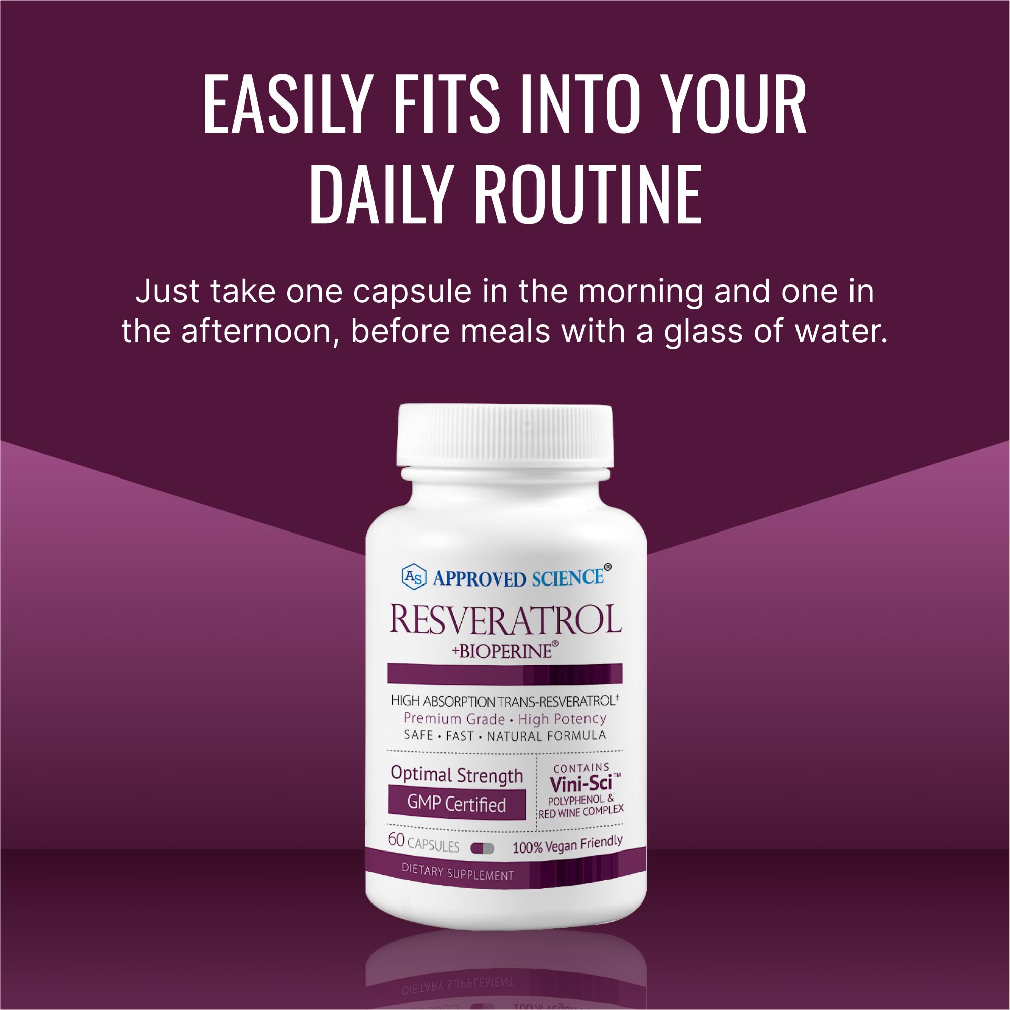 Approved Science Resveratrol capsules in a hand for size comparison