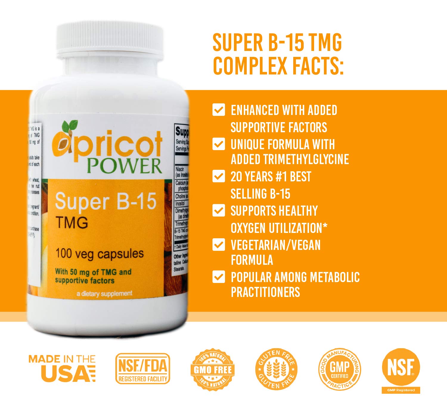 Apricot Power Pangamic Acid B-15 TMG supplement packaging