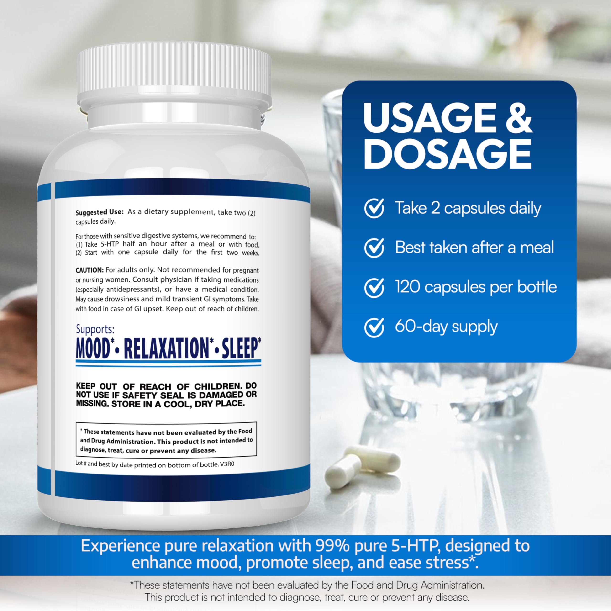 Arazo Nutrition 5-HTP Supplement 200mg capsules in hand