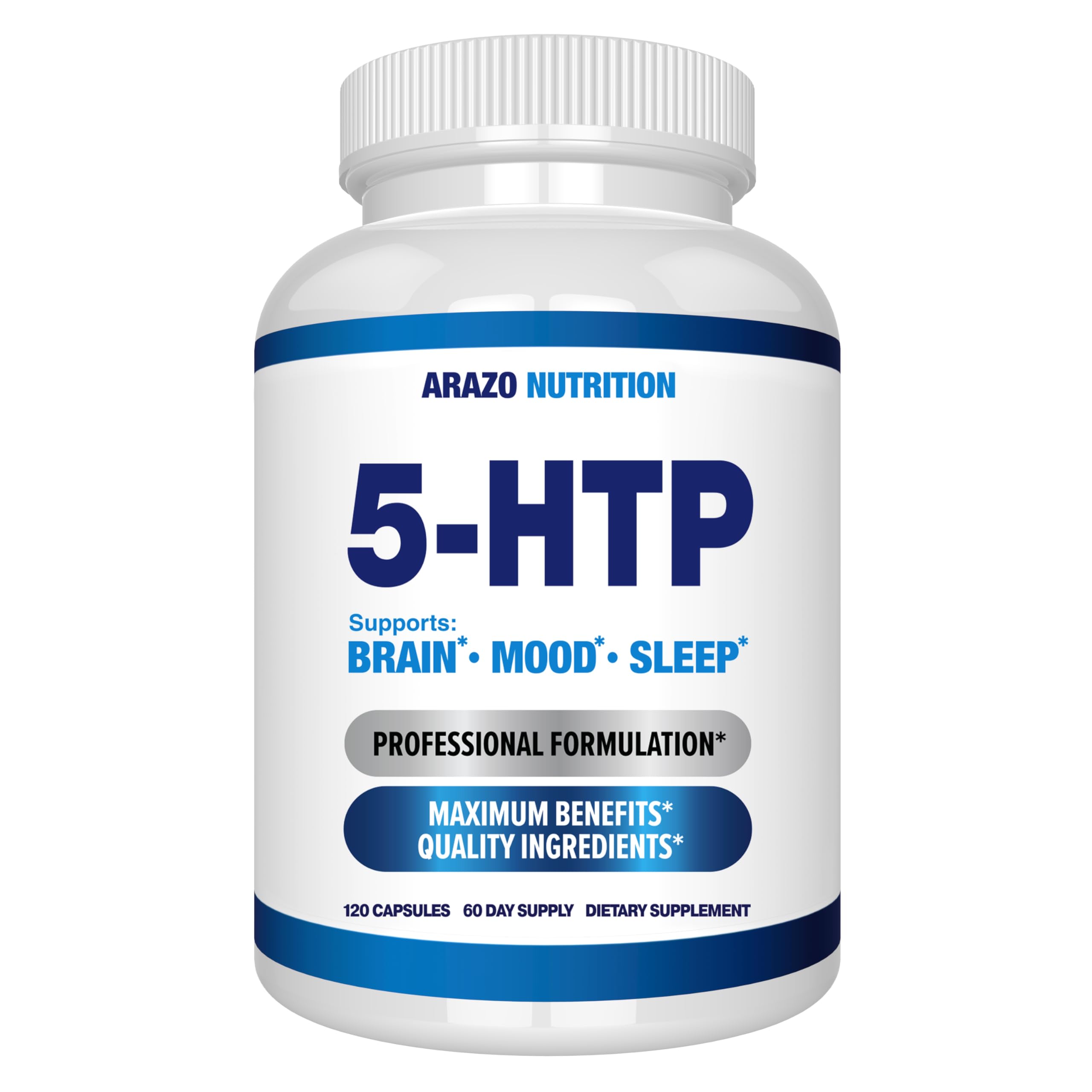 Arazo Nutrition 5-HTP Supplement 200mg front view of bottle