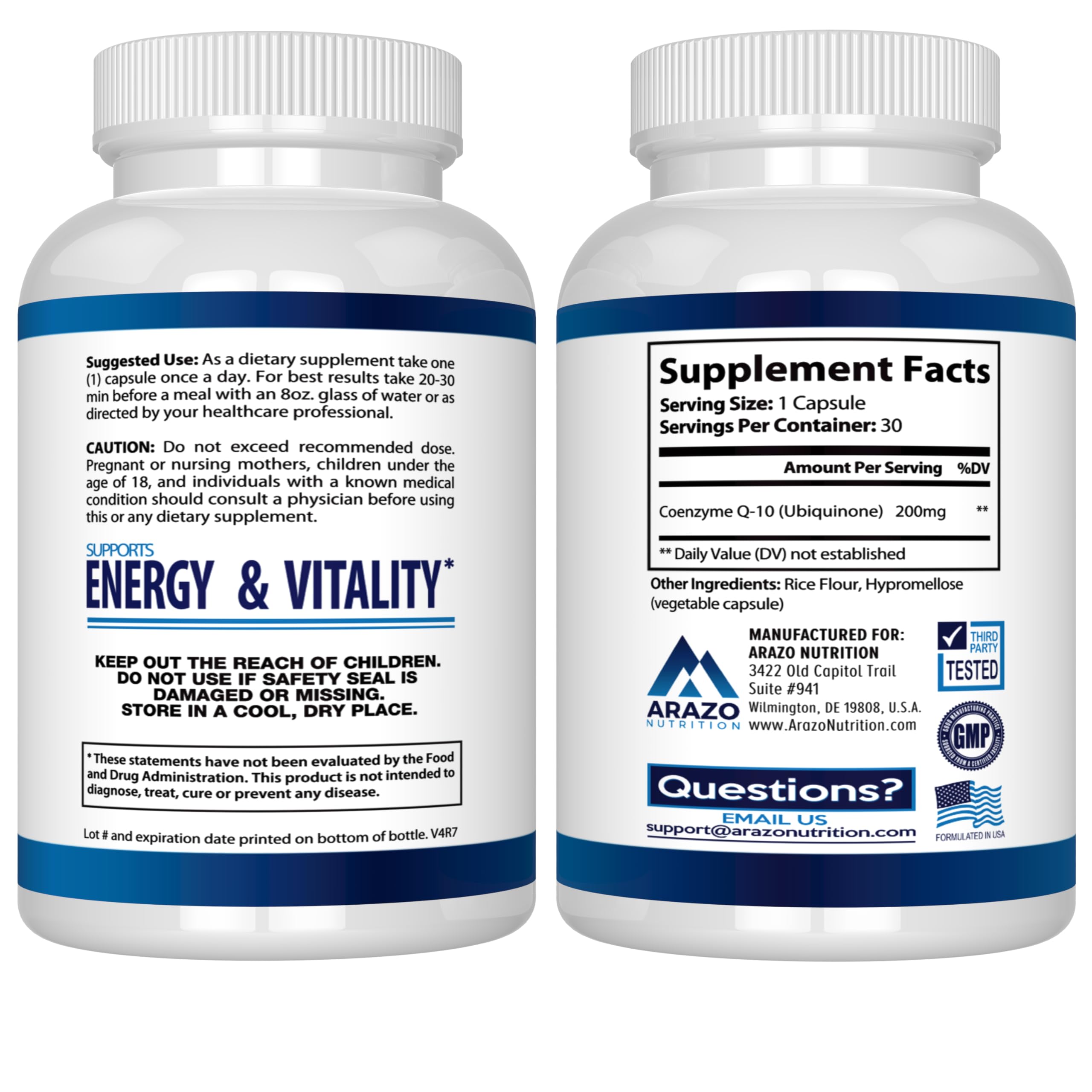 Arazo Nutrition CoQ10 capsule size comparison
