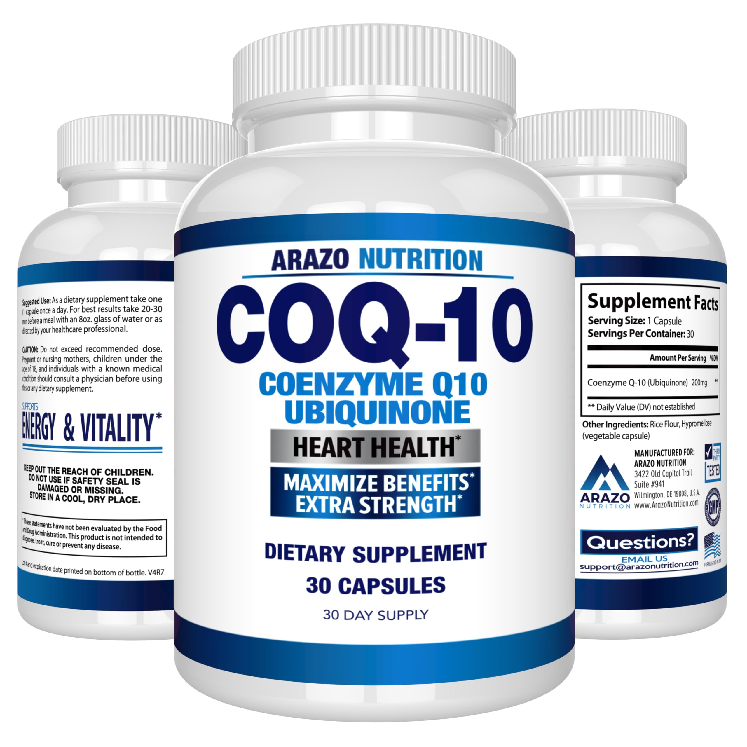 Arazo Nutrition CoQ10 capsules close-up