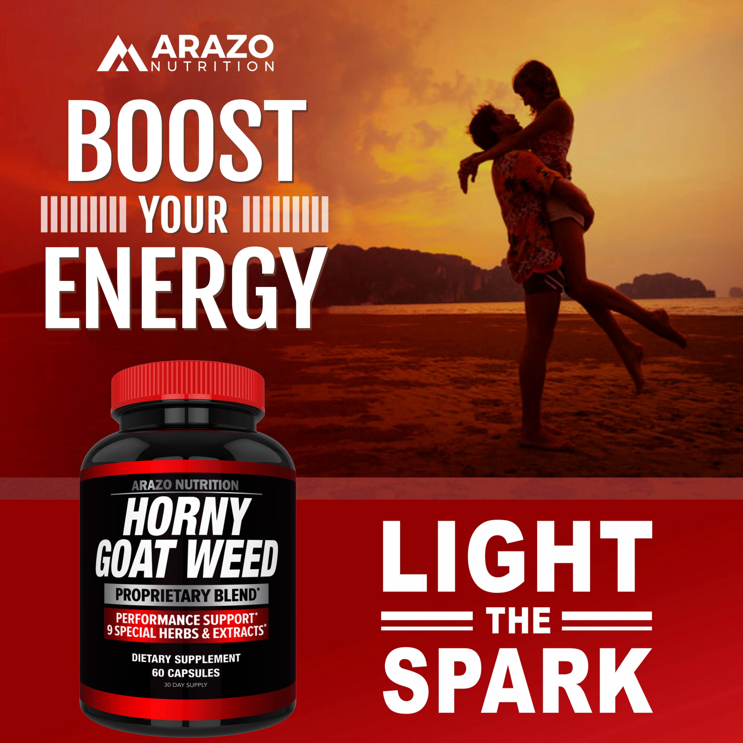 Arazo Nutrition Horny Goat Weed supplement on a wooden table
