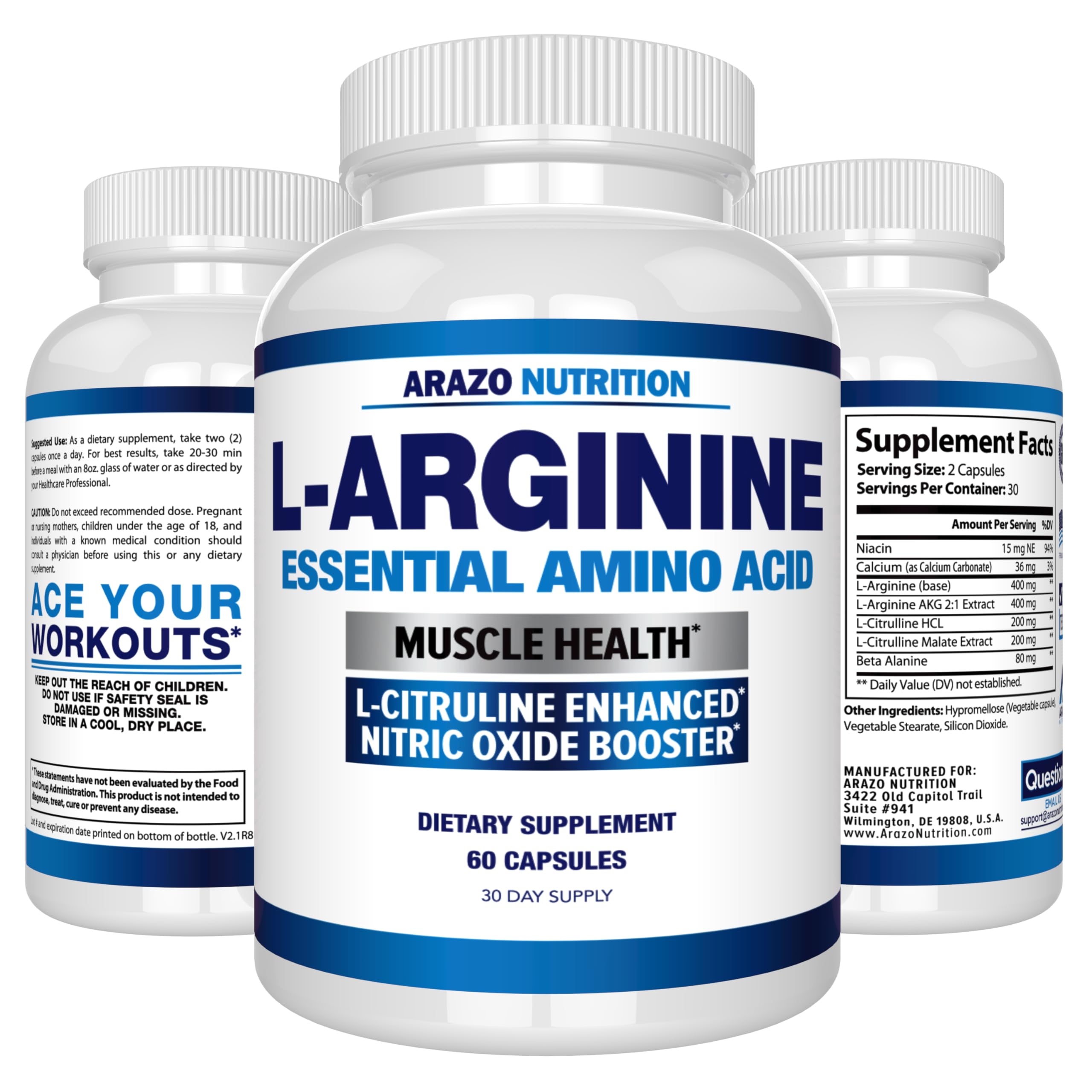Arazo Nutrition L-Arginine supplement bottle side view